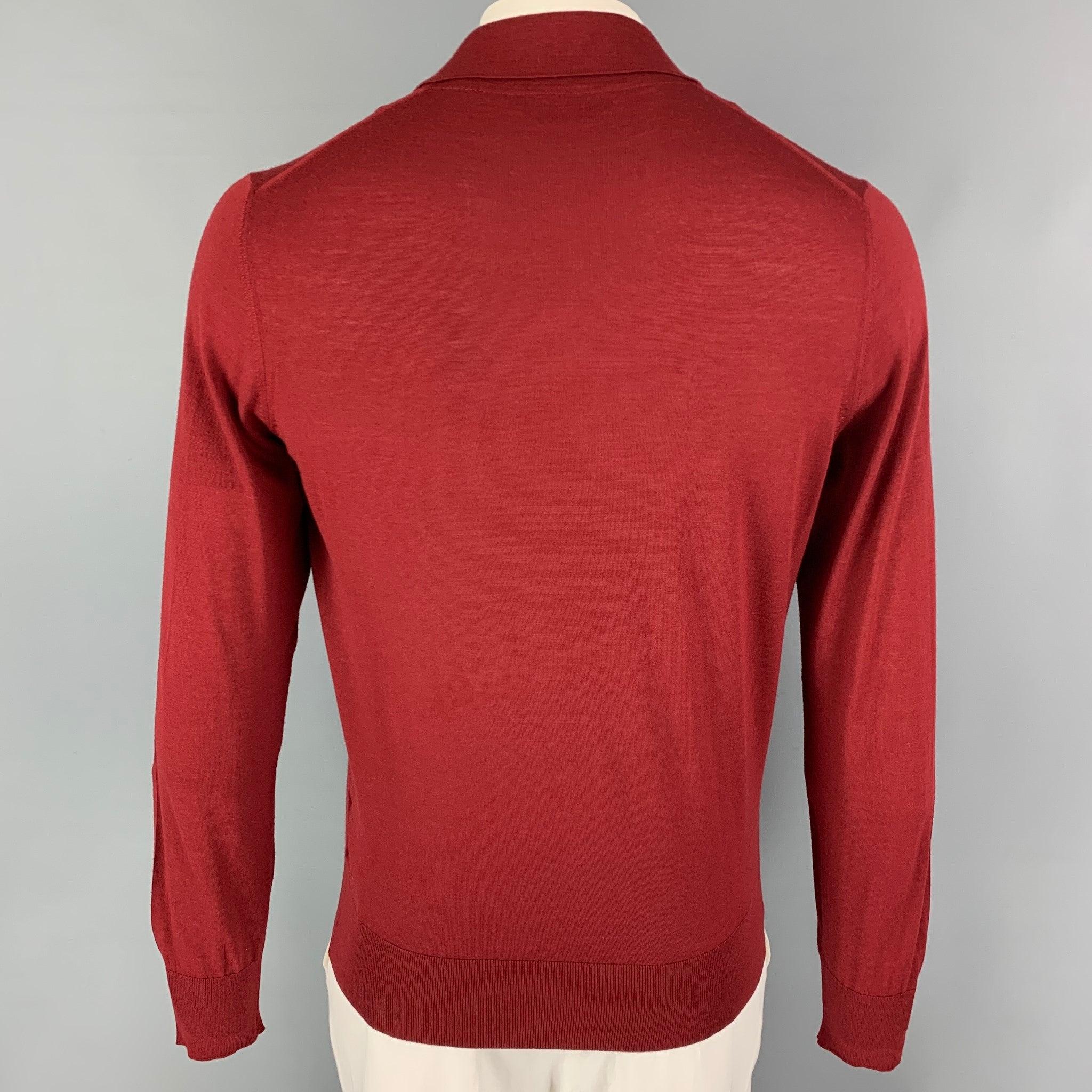 Men's PRADA Size L Burgundy Knitted Wool Polo Pullover For Sale