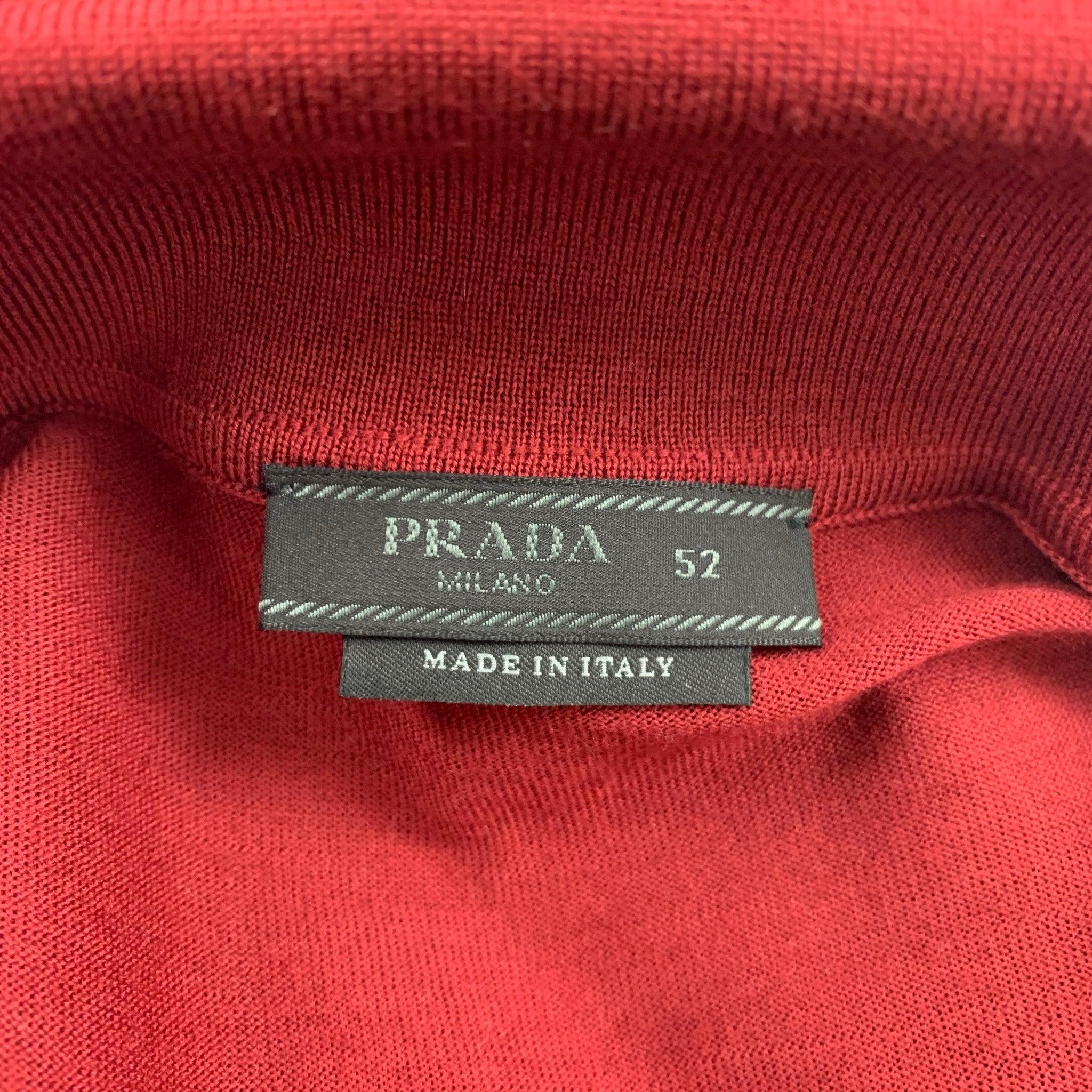 PRADA Size L Burgundy Knitted Wool Polo Pullover For Sale 2