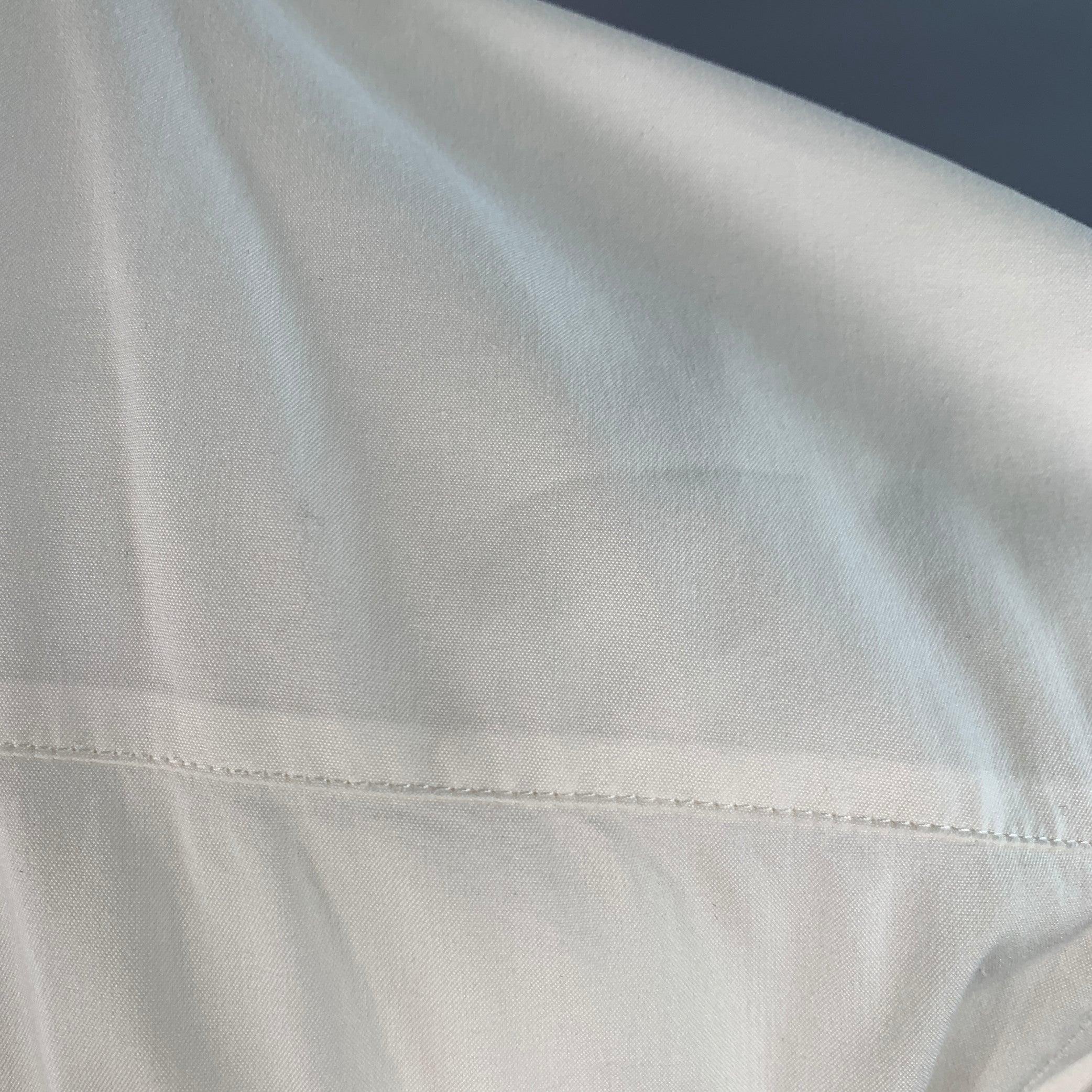 PRADA Size L Cream Cotton Blend Ruffled Hidden Buttons Shirt In Good Condition For Sale In San Francisco, CA