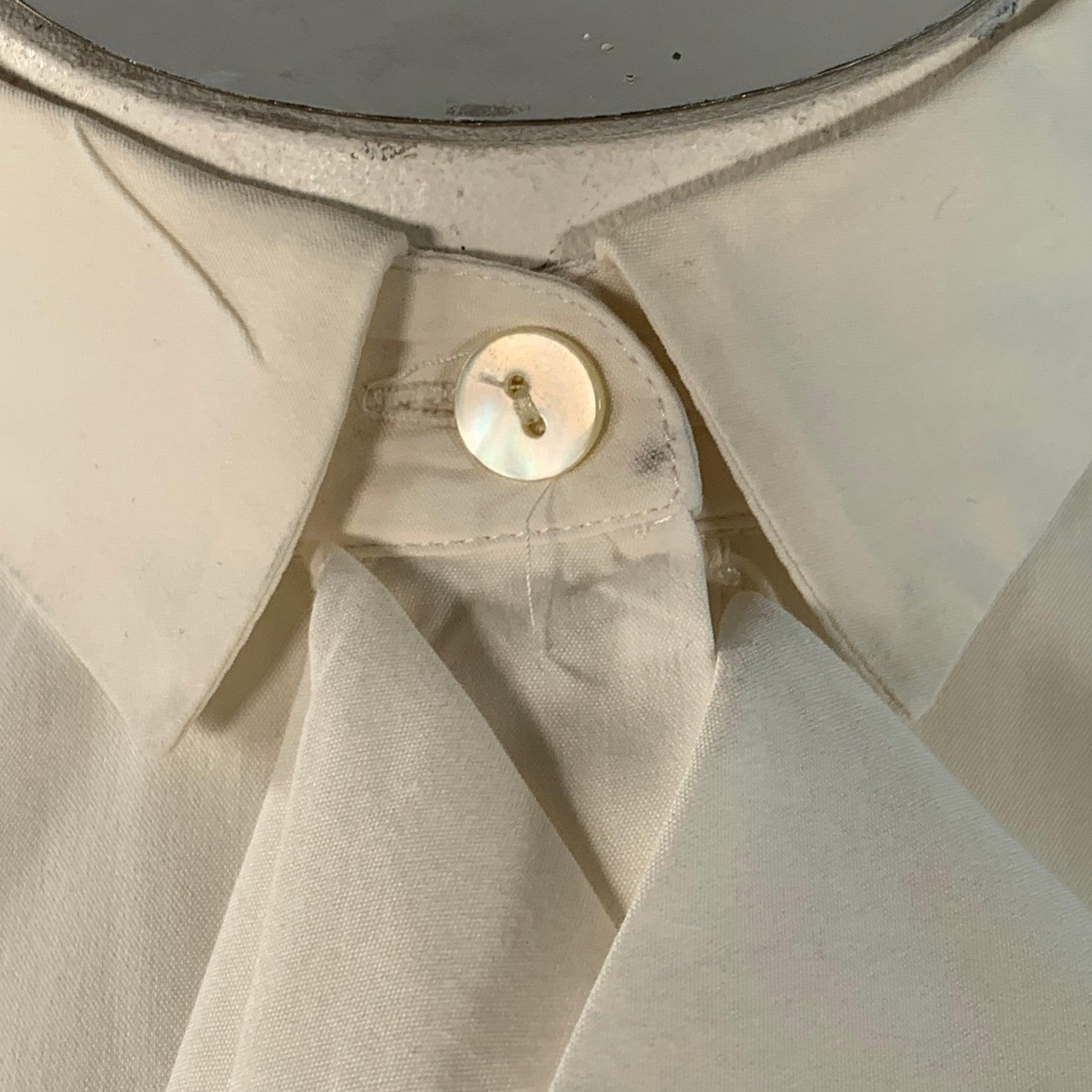 Women's PRADA Size L Cream Cotton Blend Ruffled Hidden Buttons Shirt For Sale
