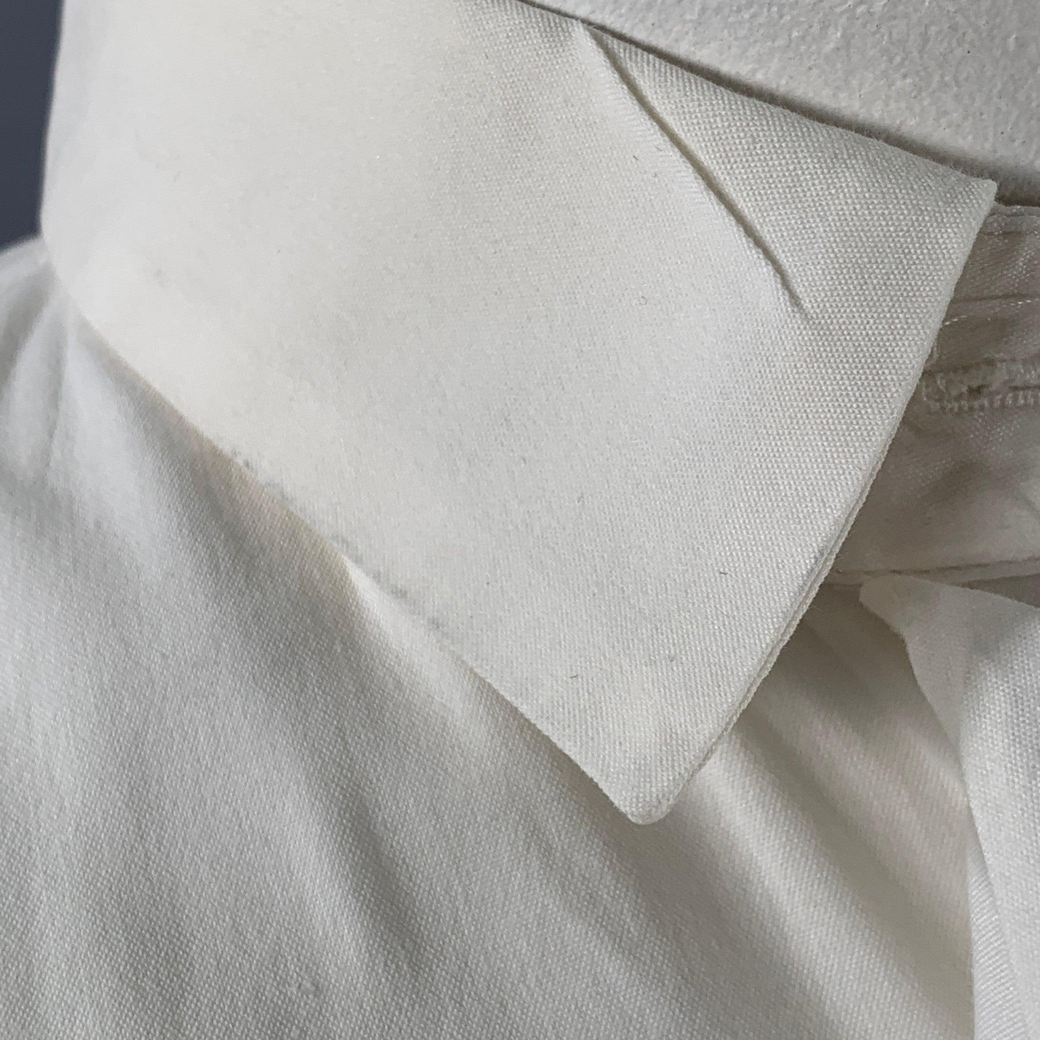 PRADA Size L Cream Cotton Blend Ruffled Hidden Buttons Shirt For Sale 2