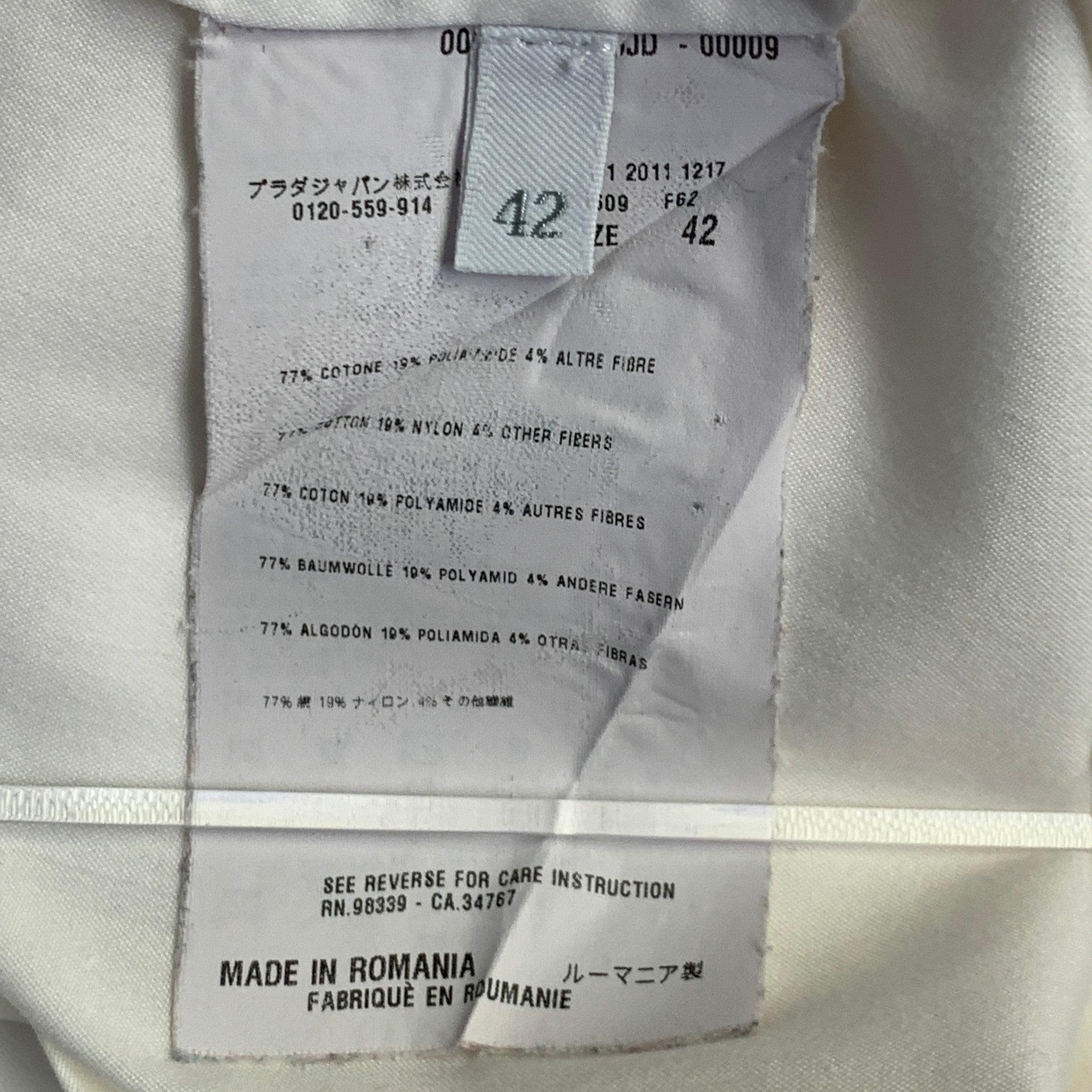 PRADA Size L Cream Cotton Blend Ruffled Hidden Buttons Shirt For Sale 4