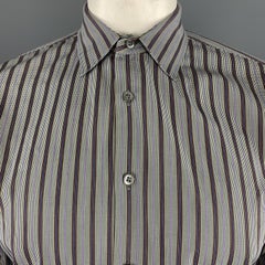 PRADA Size L Gray Brown Green & Purple Stripe Cotton Long Sleeve Shirt
