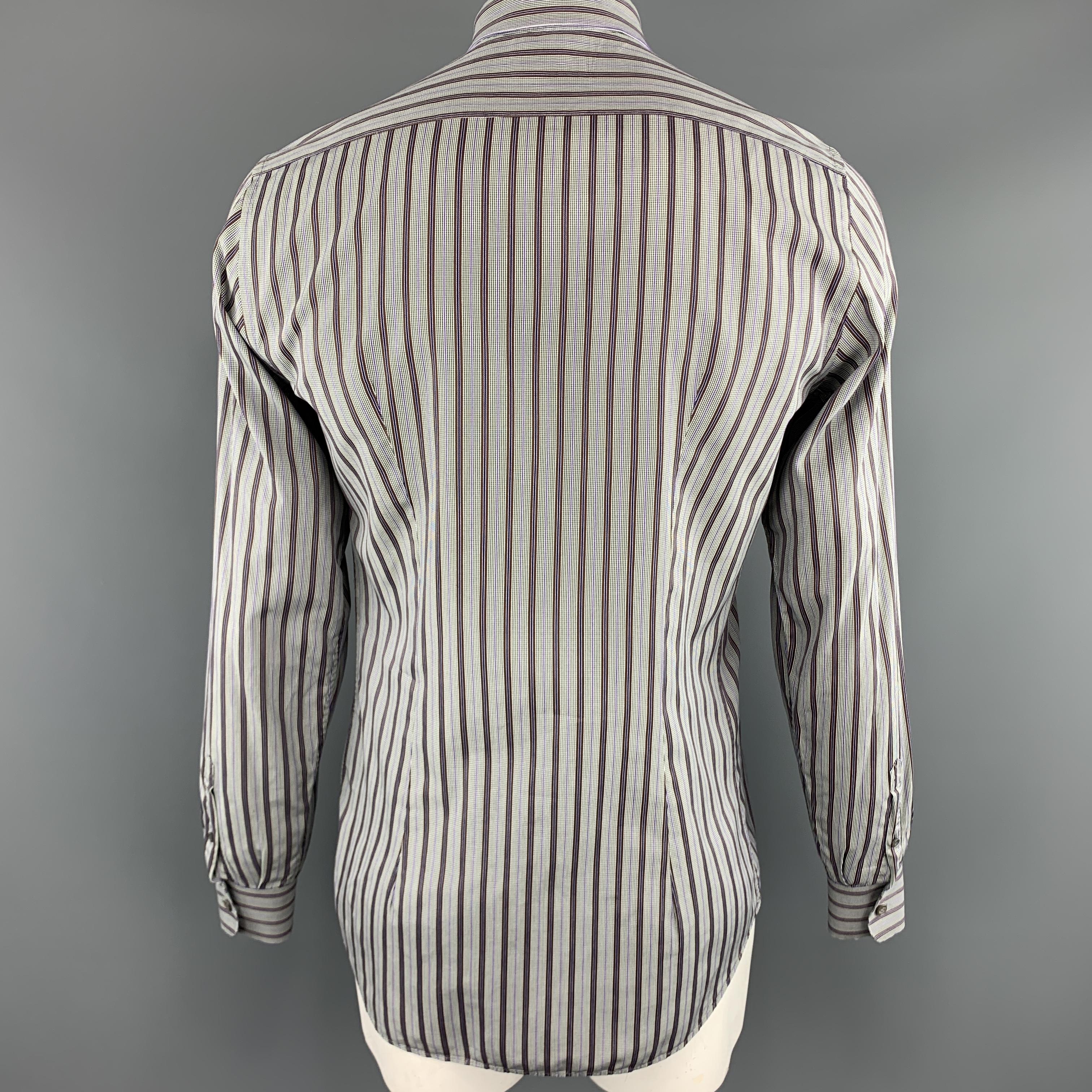 PRADA Size L Gray Brown Green & Purple Stripe Cotton Long Sleeve Shirt In Excellent Condition In San Francisco, CA