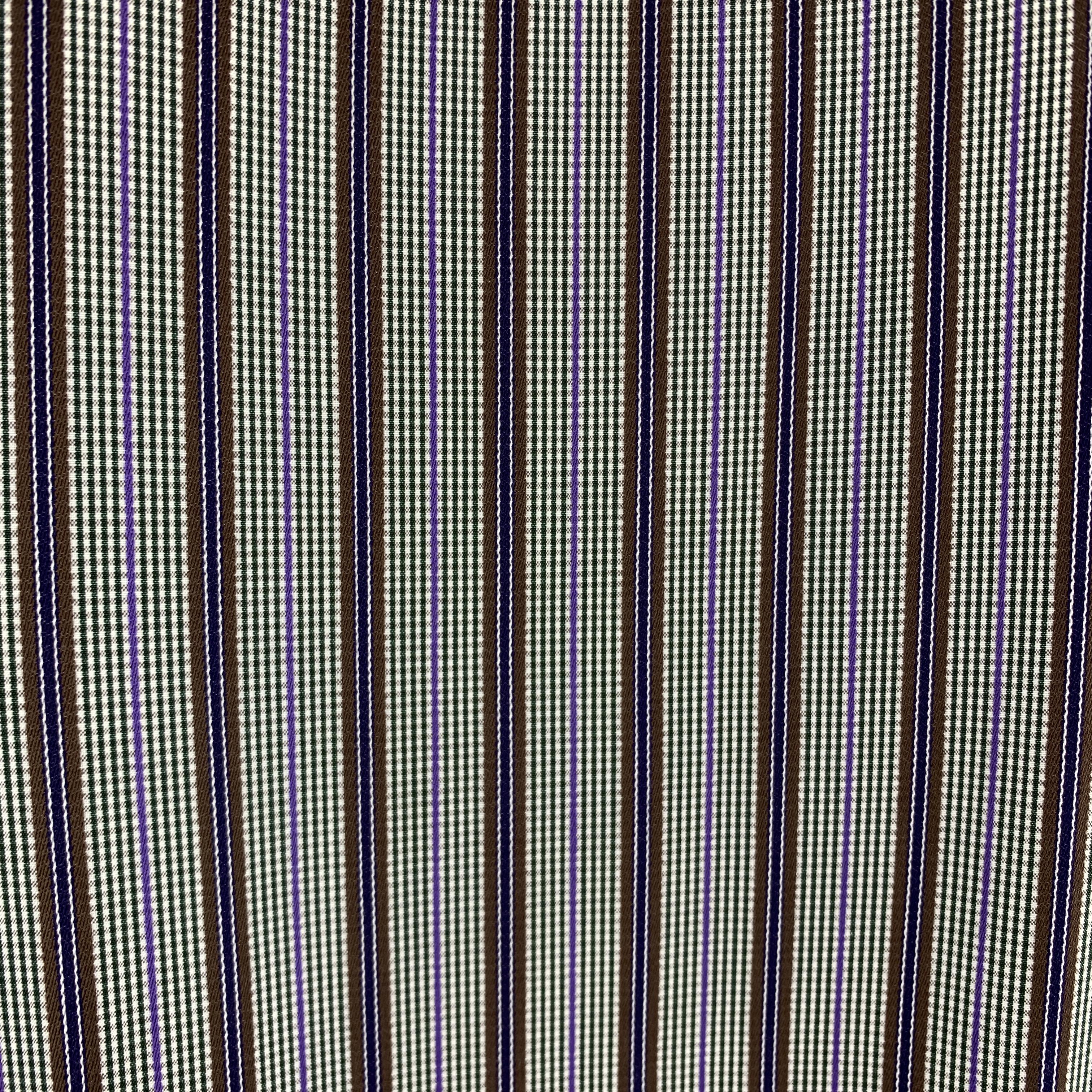 Men's PRADA Size L Gray Brown Green & Purple Stripe Cotton Long Sleeve Shirt