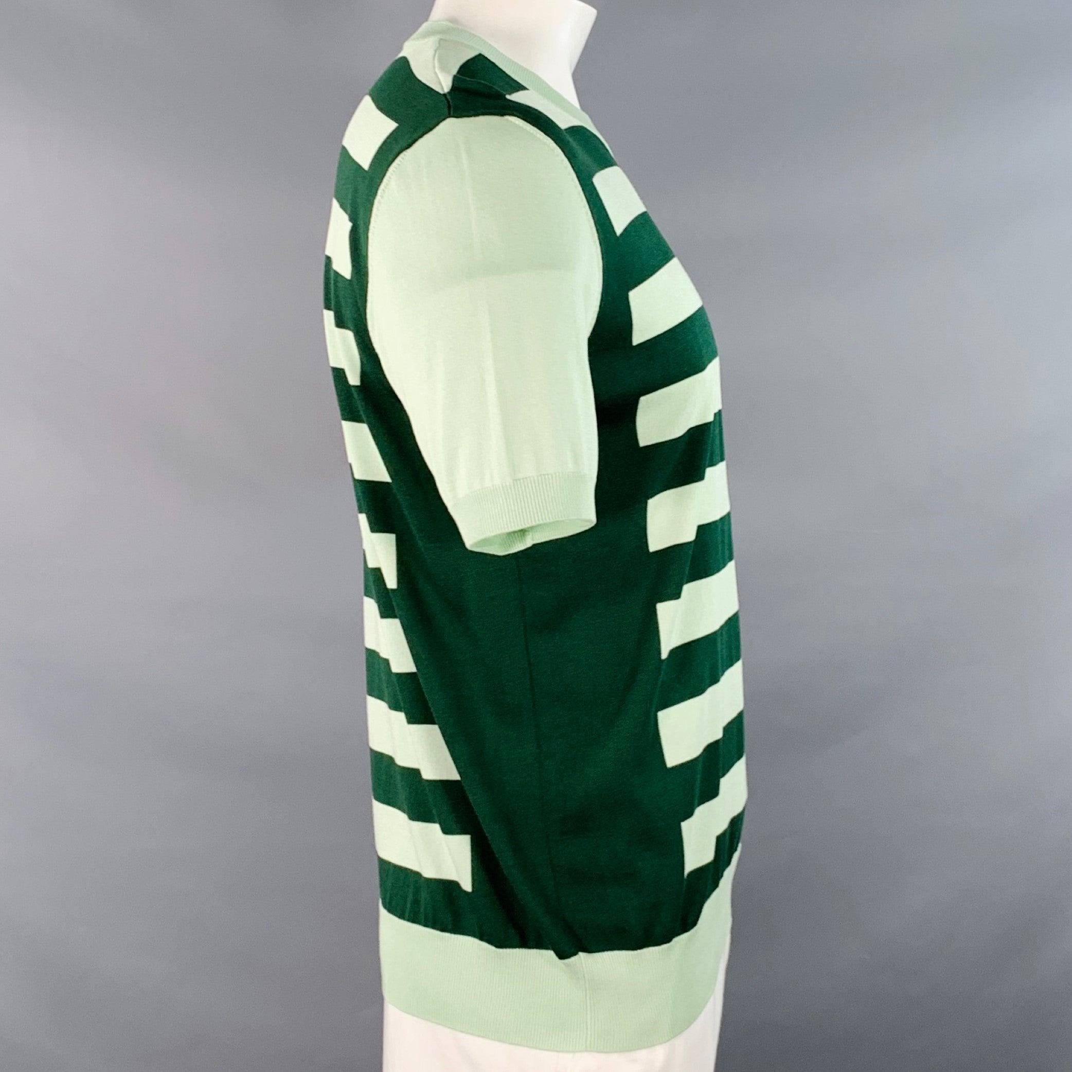 PRADA Talla L Verde Verde Claro Jersey Rayas Seda Algodón Jersey Manga Corta en Excelente estado para la venta en San Francisco, CA