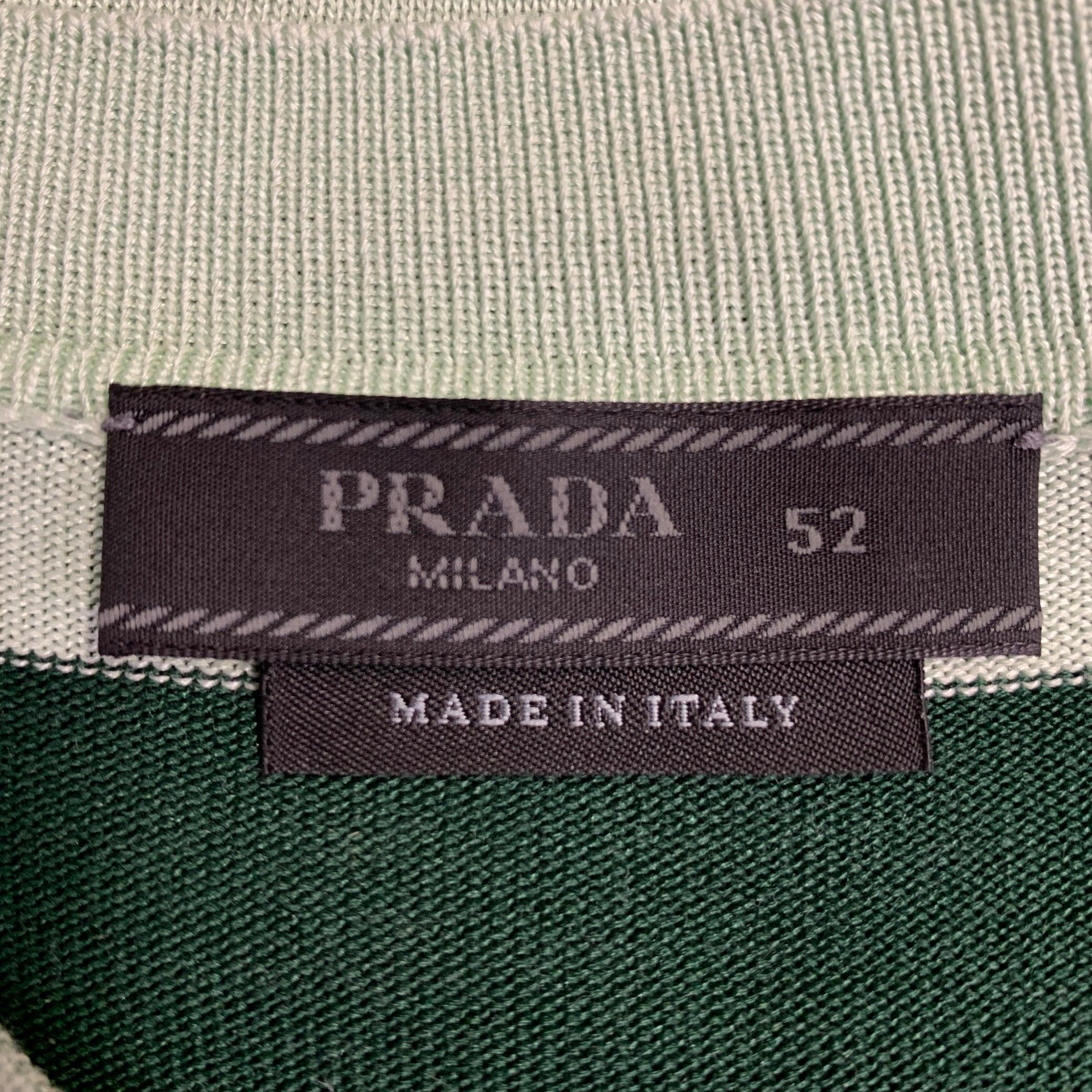 PRADA Talla L Verde Verde Claro Jersey Rayas Seda Algodón Jersey Manga Corta en venta 1