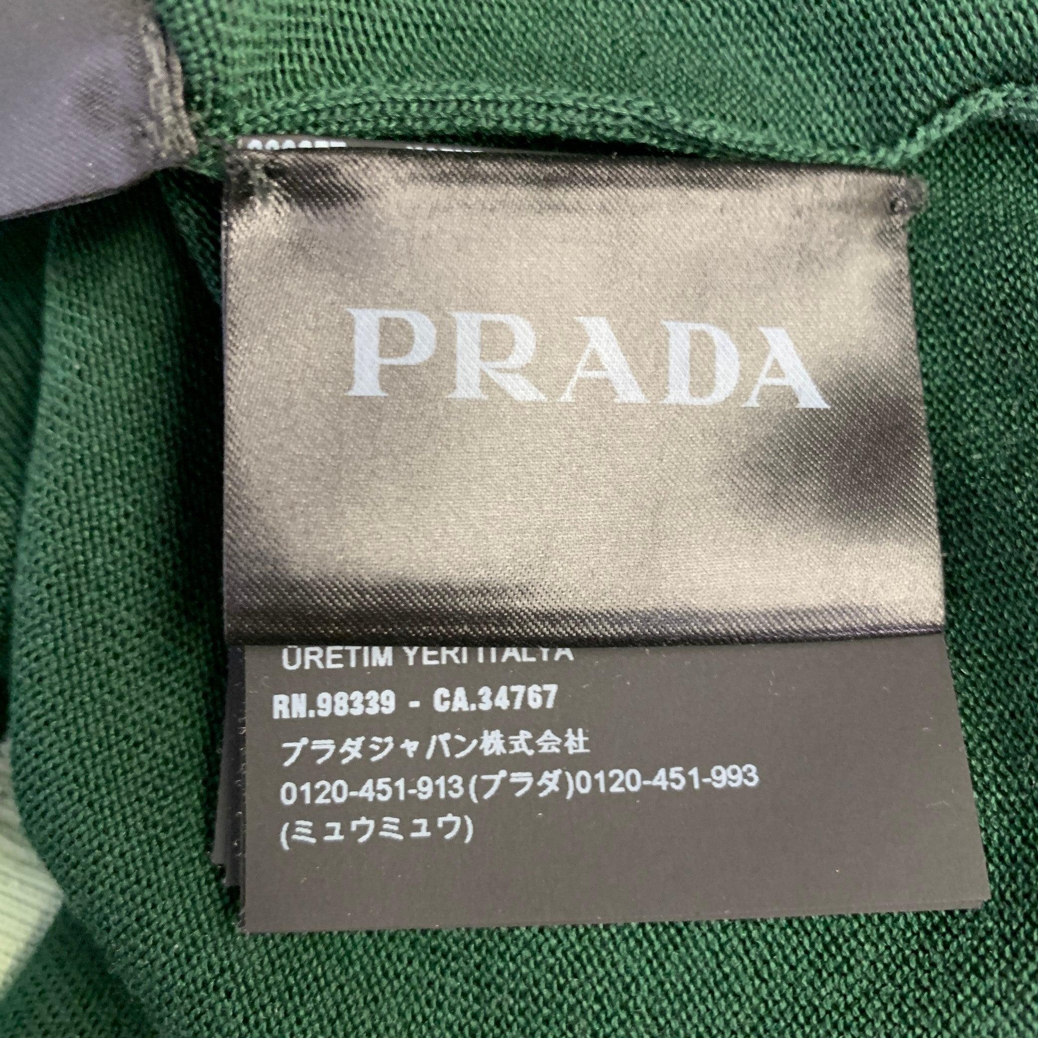 PRADA Talla L Verde Verde Claro Jersey Rayas Seda Algodón Jersey Manga Corta en venta 2