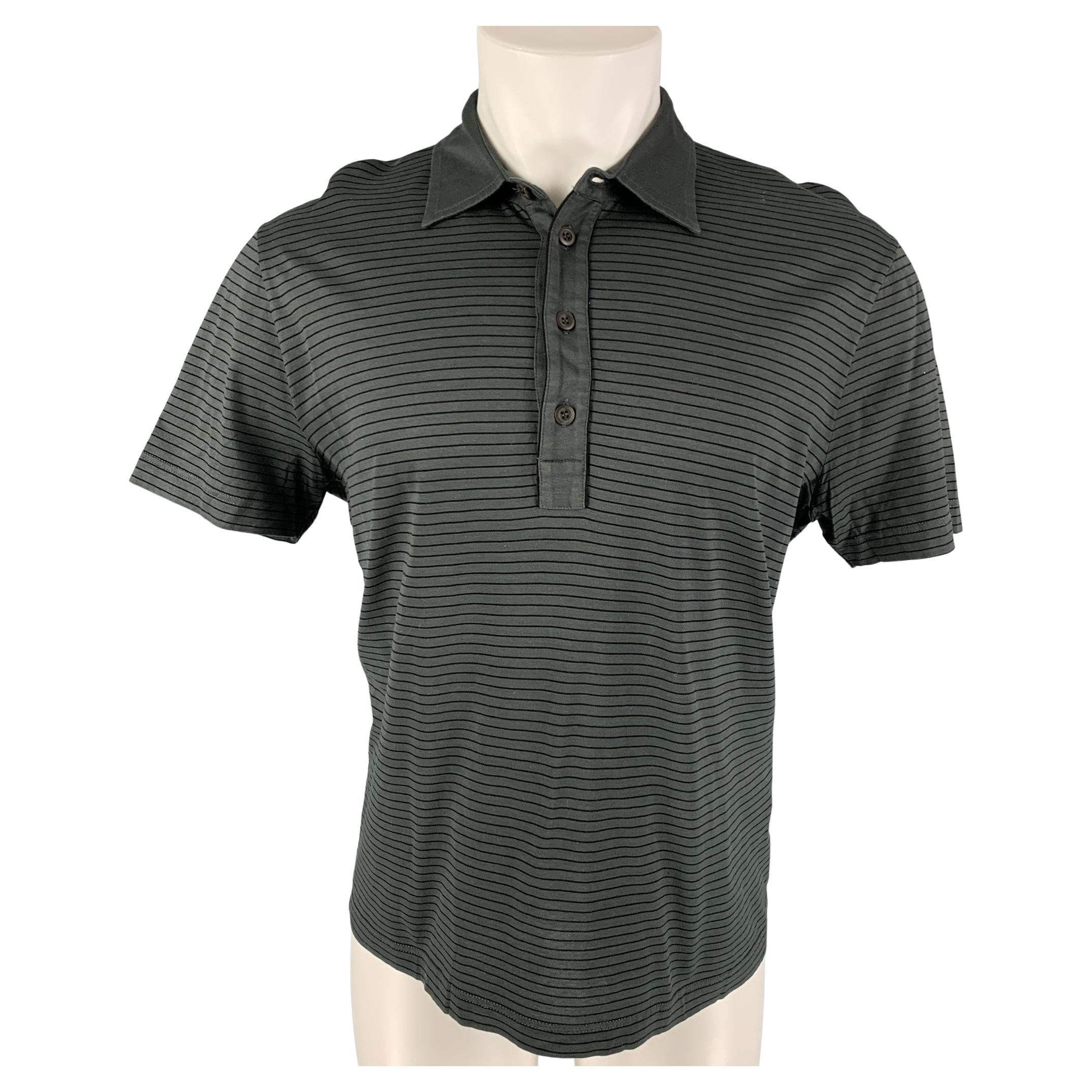 PRADA Size L Grey Black Stripe Cotton Buttoned Polo