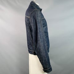 PRADA Size L Indigo Cotton Denim Twill Contrast Stitch Zip Up Jacket