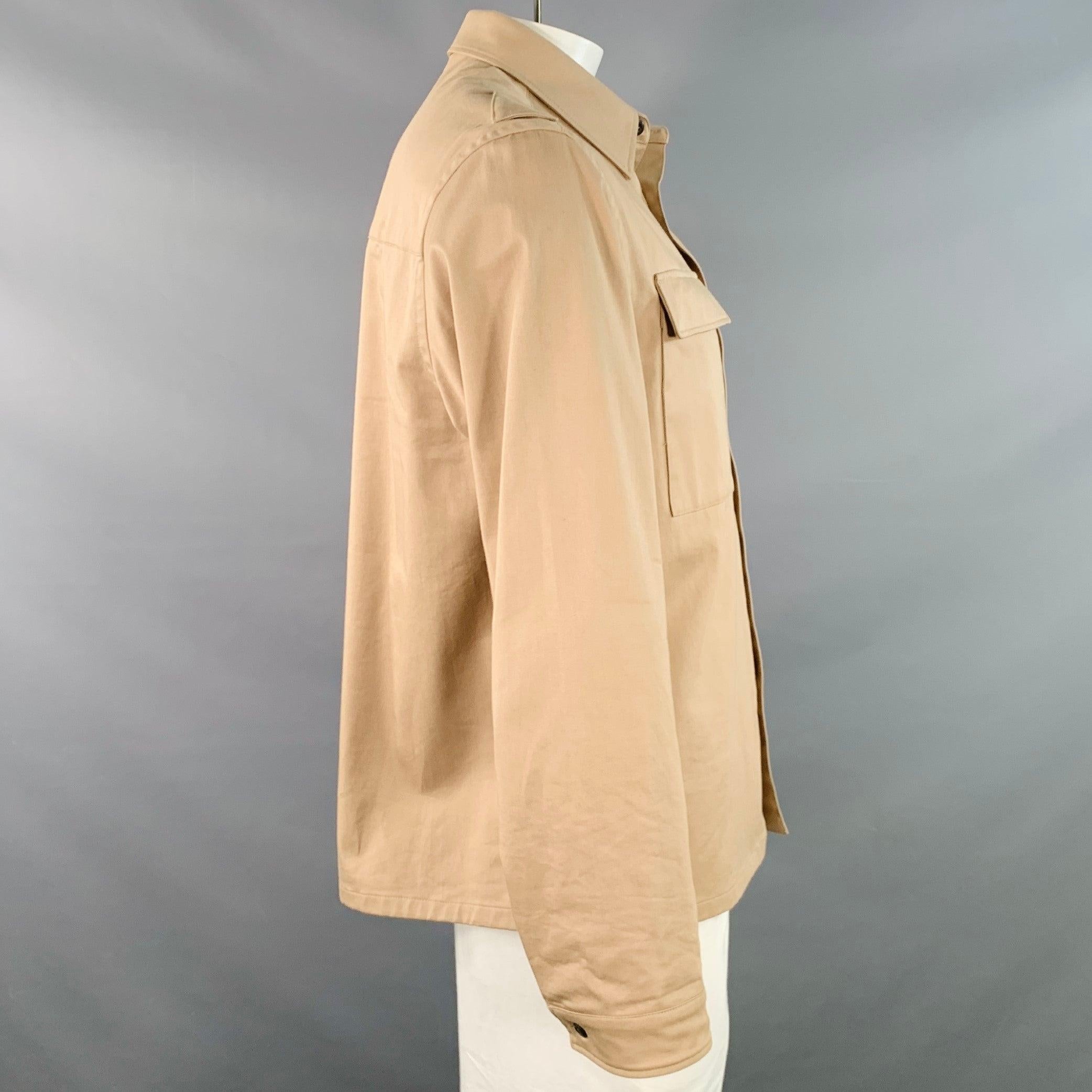 Beige PRADA Taglia L Khaki Miscela di Cotone Due Tasche Camicia Giacca in vendita