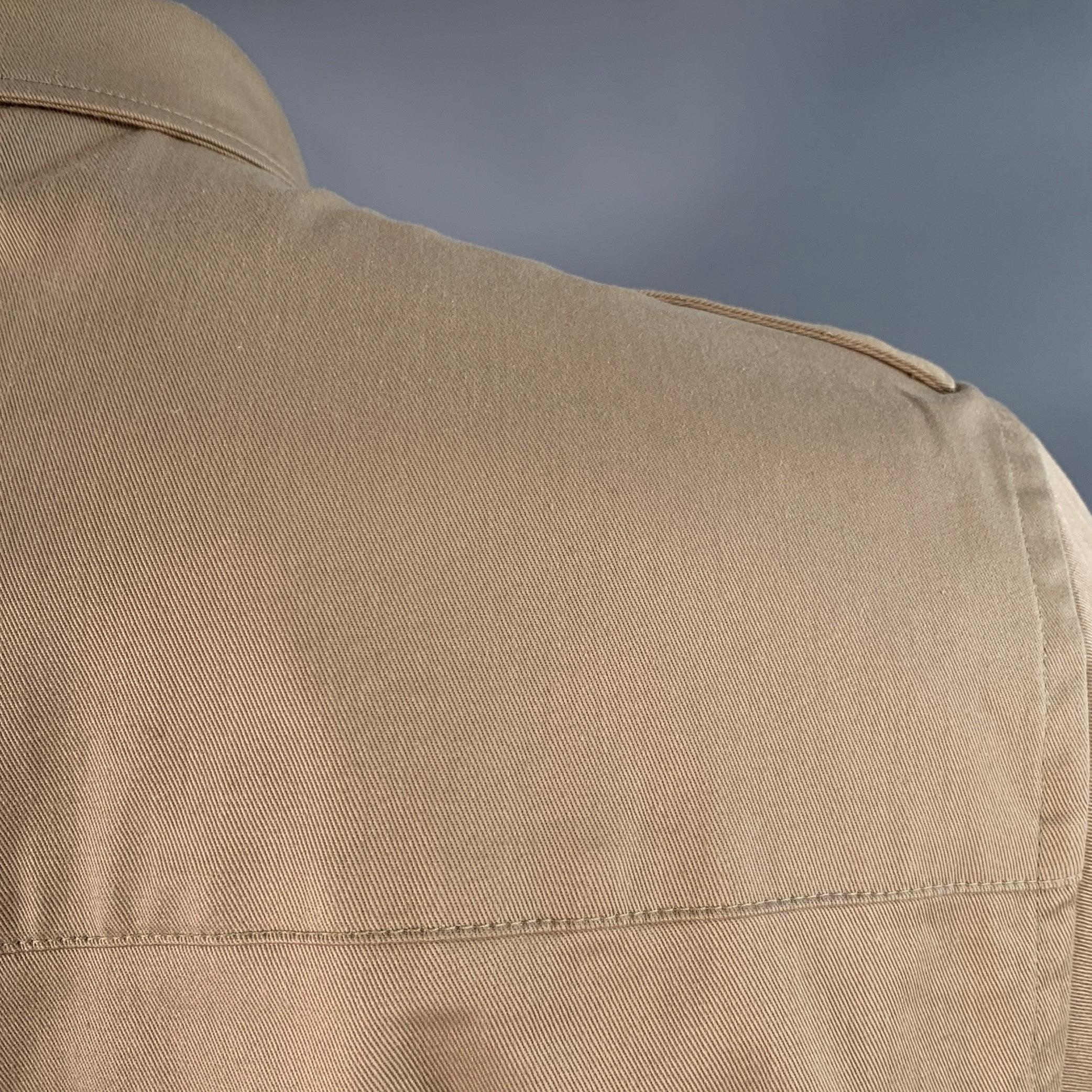 PRADA Taglia L Khaki Miscela di Cotone Due Tasche Camicia Giacca in vendita 1