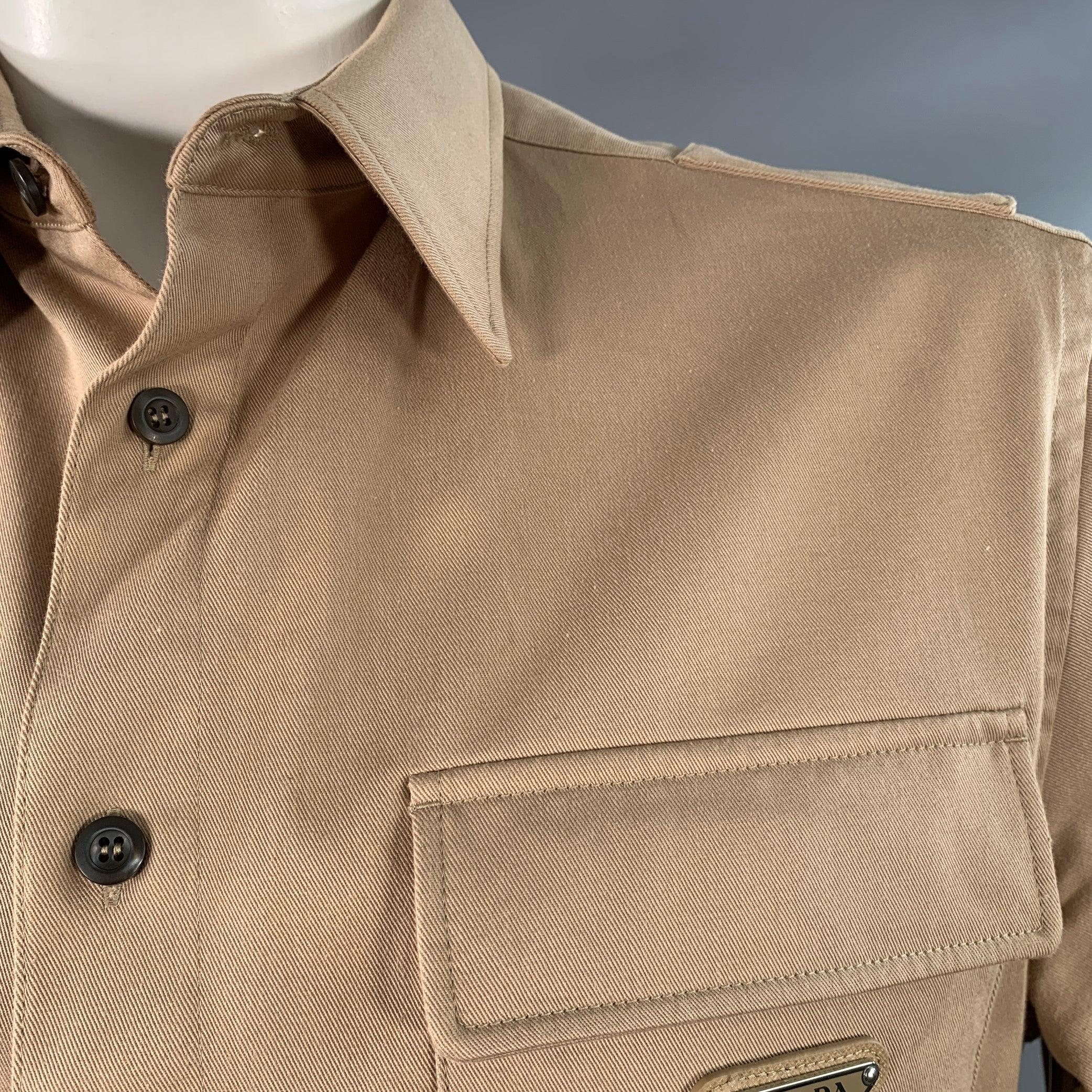 PRADA Taglia L Khaki Miscela di Cotone Due Tasche Camicia Giacca in vendita 2