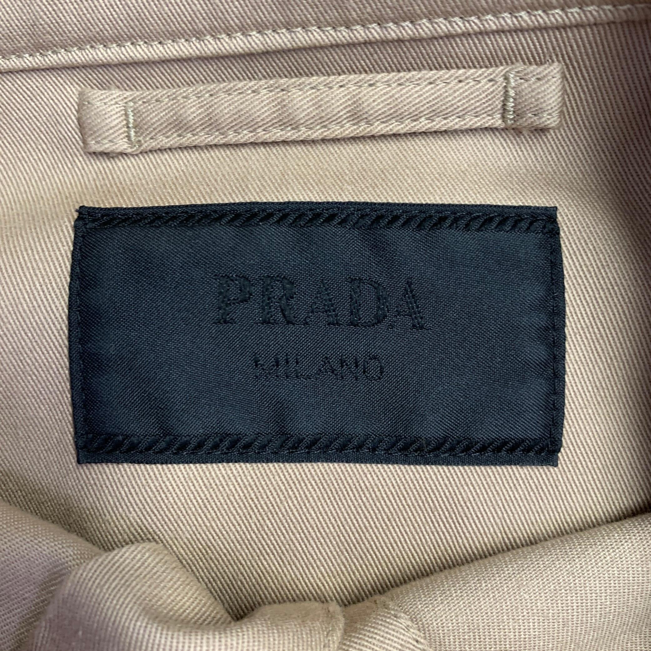 PRADA Taglia L Khaki Miscela di Cotone Due Tasche Camicia Giacca in vendita 3