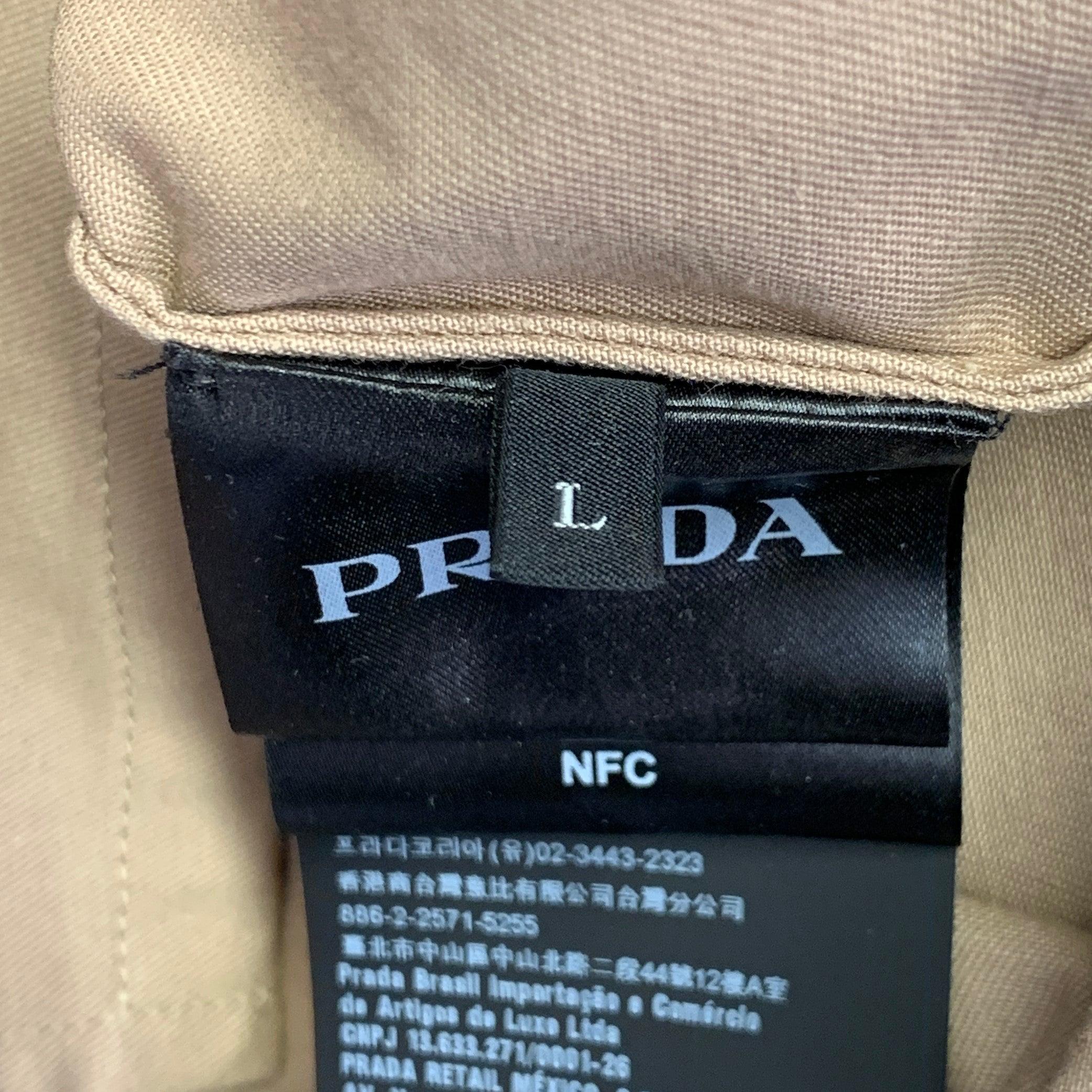 PRADA Taglia L Khaki Miscela di Cotone Due Tasche Camicia Giacca in vendita 4