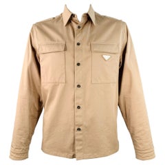 PRADA Taglia L Khaki Miscela di Cotone Due Tasche Camicia Giacca