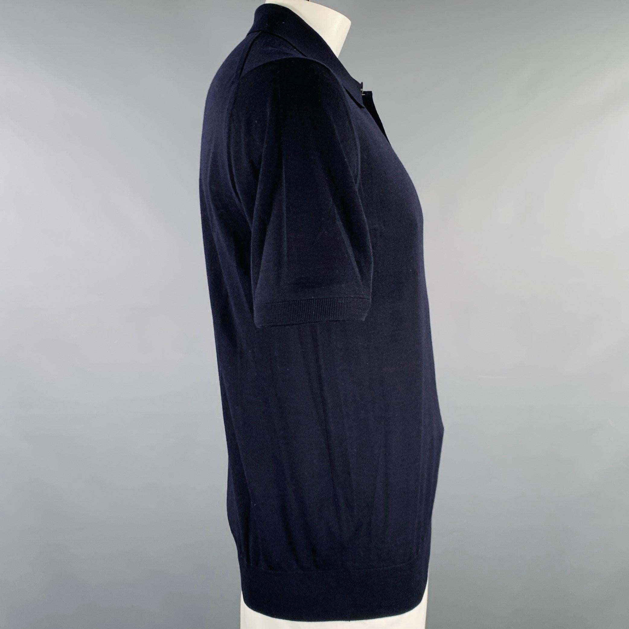 Black PRADA Size L Navy Knit Wool Buttoned Polo