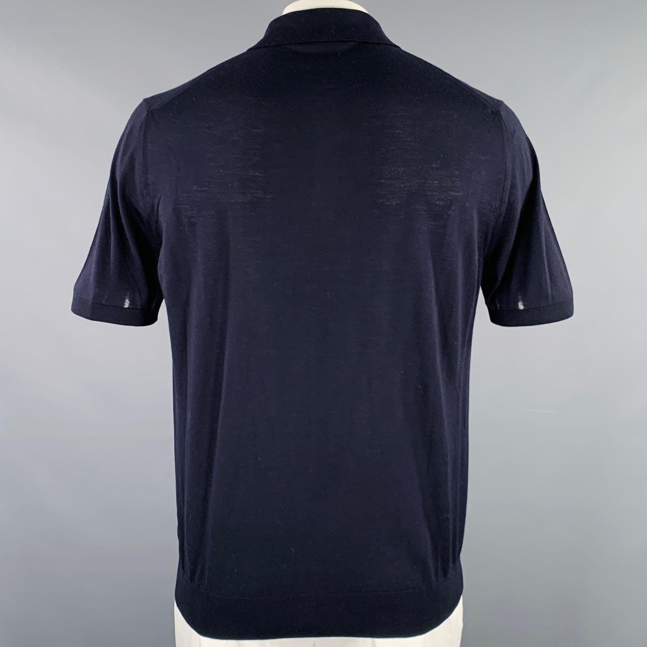 PRADA Size L Navy Knit Wool Buttoned Polo In Good Condition In San Francisco, CA