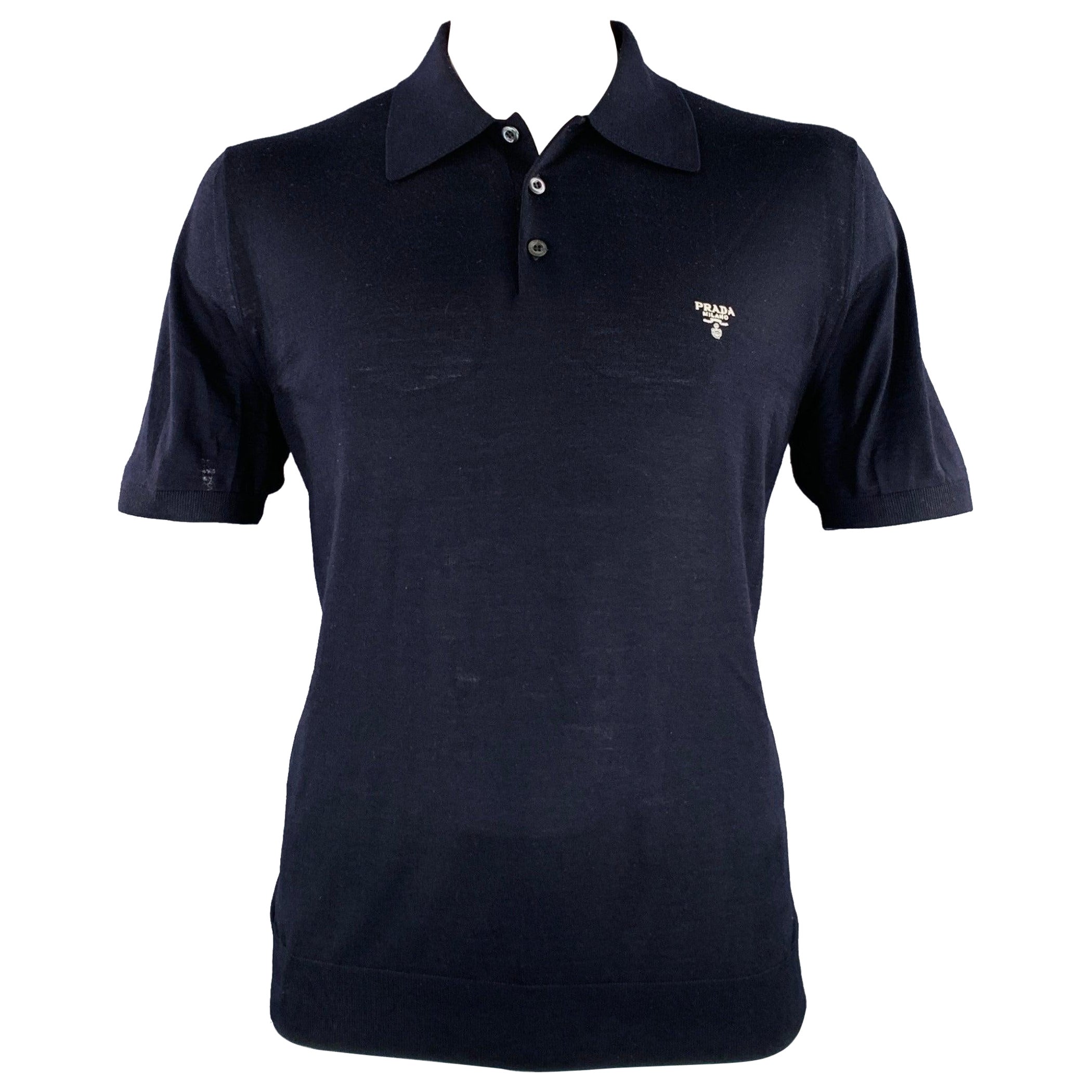 PRADA Size L Navy Knit Wool Buttoned Polo
