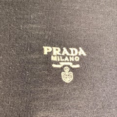 PRADA Size L Navy White Jersey Logo Virgin Wool Long Sleeve Pullover
