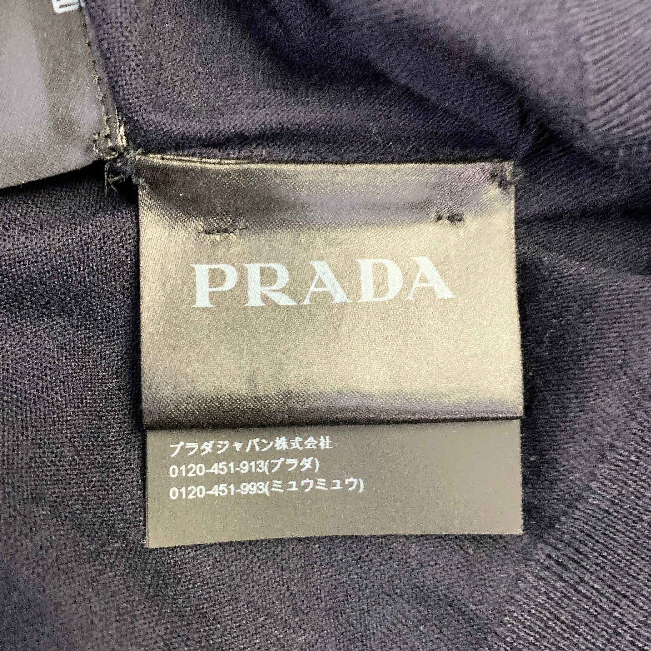 PRADA Taglia L Maglia bianca Navy Logo Lana Vergine Pullover Manica Lunga in vendita 1