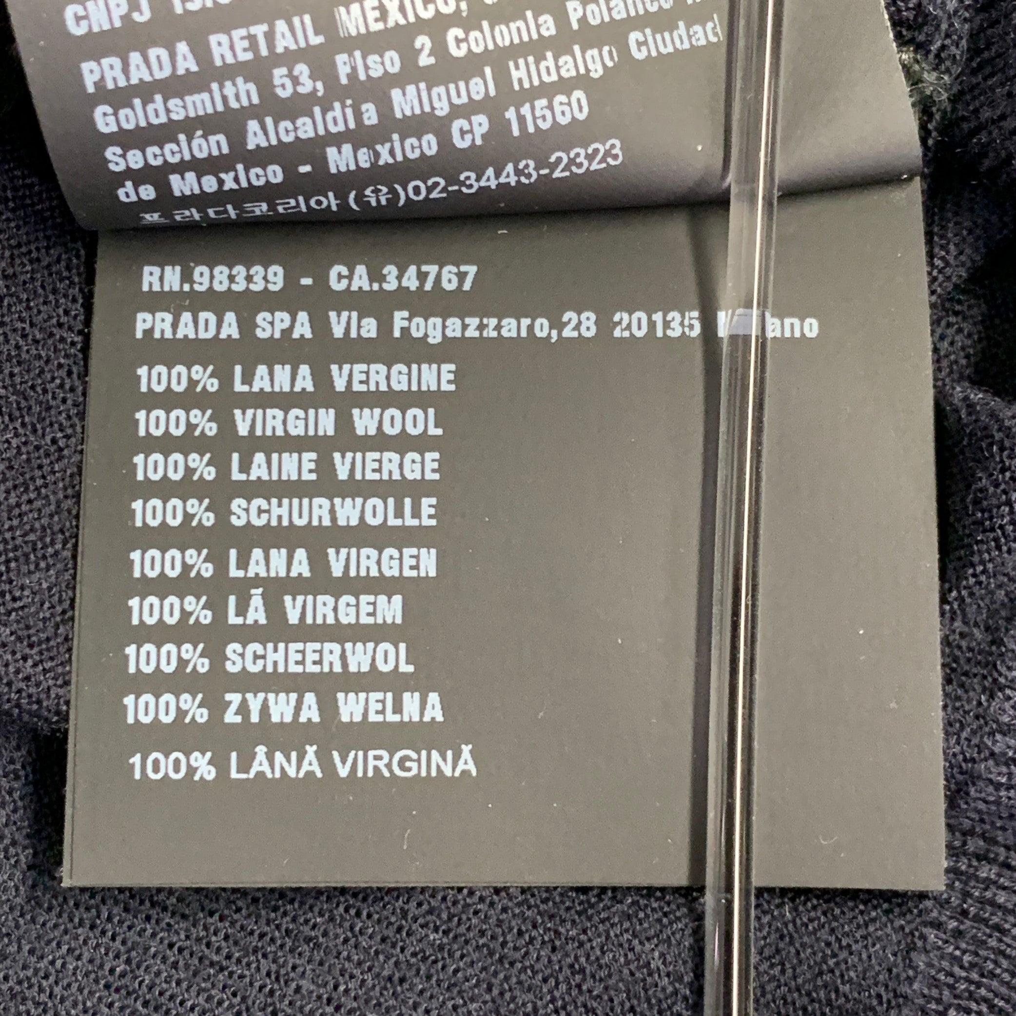 PRADA Taglia L Maglia bianca Navy Logo Lana Vergine Pullover Manica Lunga in vendita 3