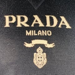 PRADA Size L Navy White Logo Cashmere Wool Jersey Short Sleeve Crew Neck Pullover