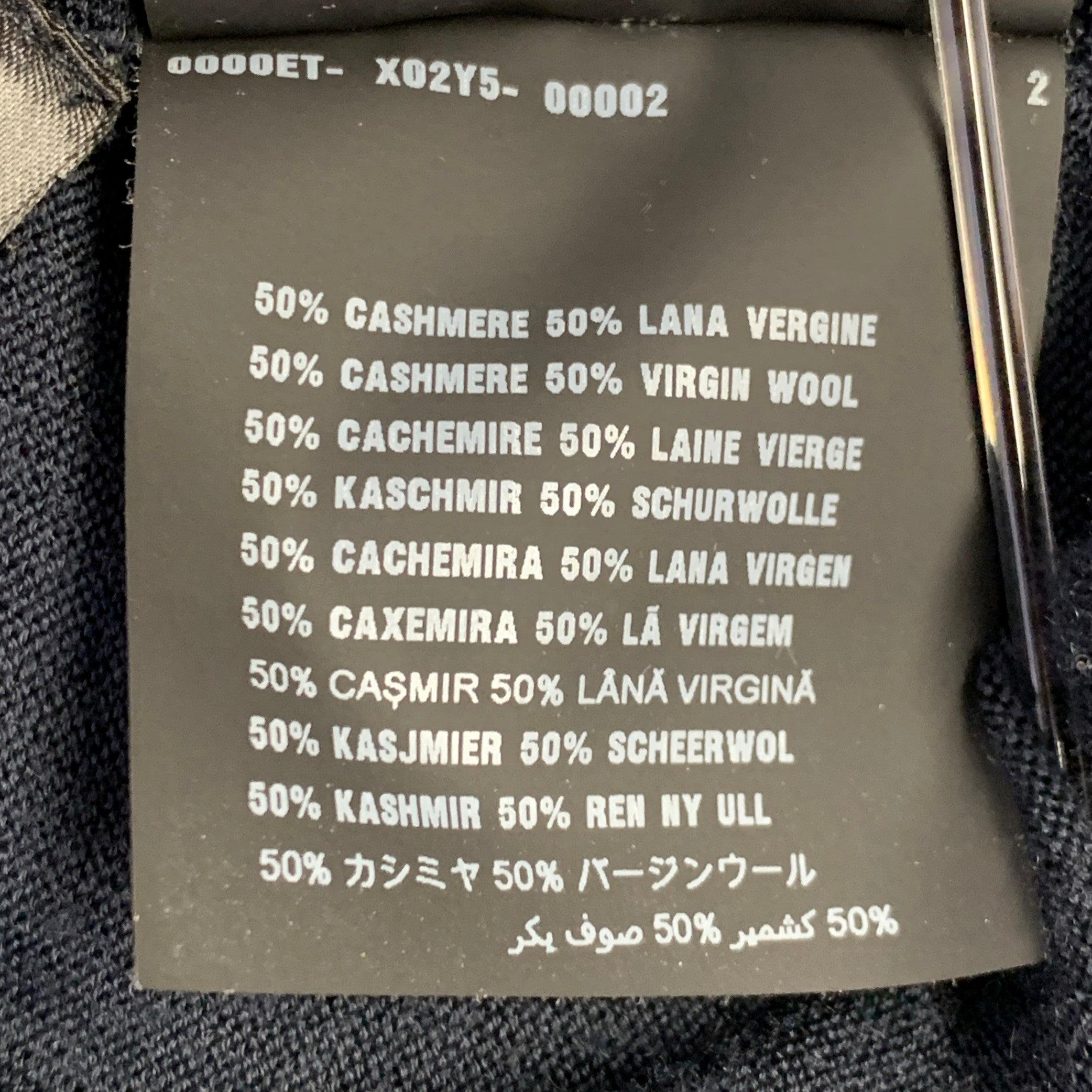 PRADA Größe L Navy Weiß Logo Kaschmir Wolle Jersey Kurzarm Rundhalsausschnitt Pullover im Angebot 3