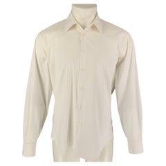PRADA Size L Off White Cotton Blend Button Down Long Sleeve Shirt