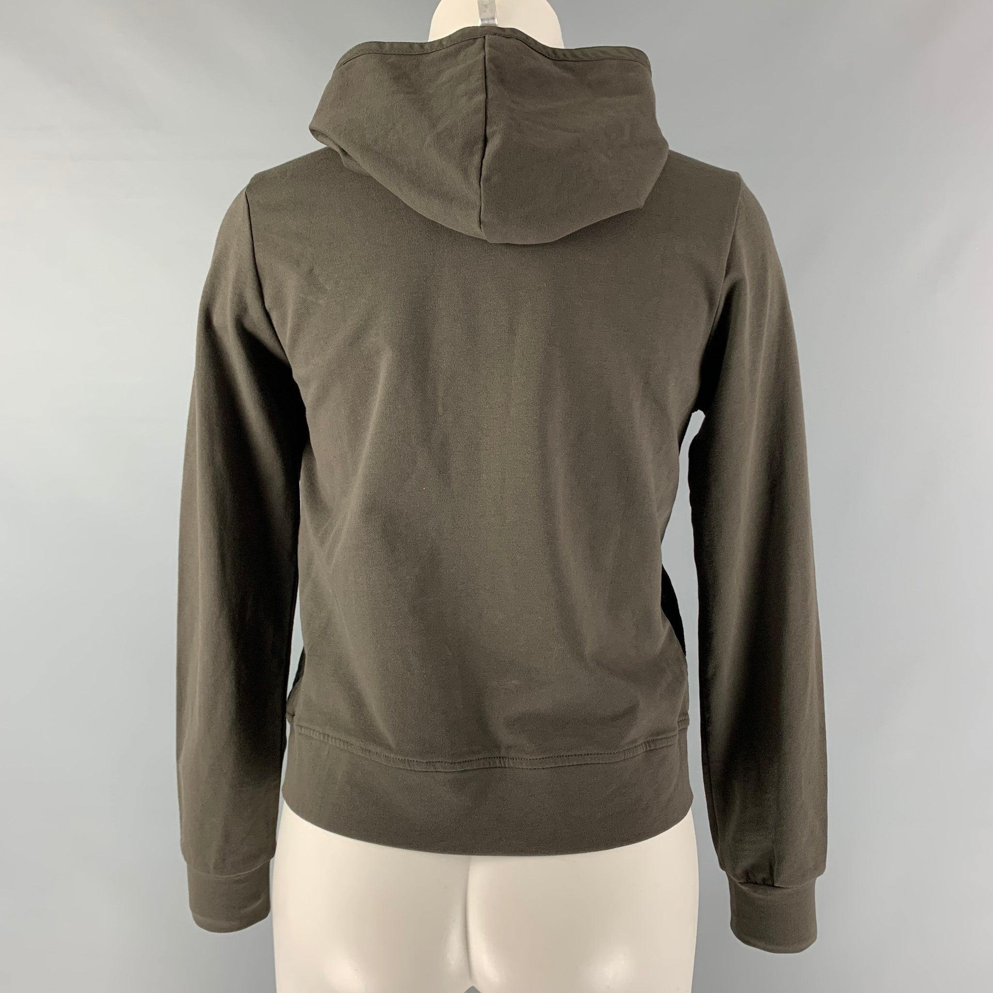 PRADA Size L Olive Mixed Fabrics Hoodie Casual Top In Good Condition For Sale In San Francisco, CA