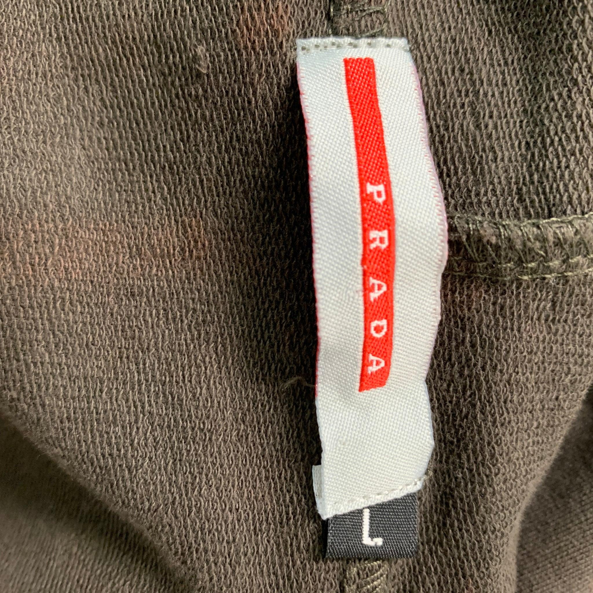 PRADA Size L Olive Mixed Fabrics Hoodie Casual Top For Sale 1