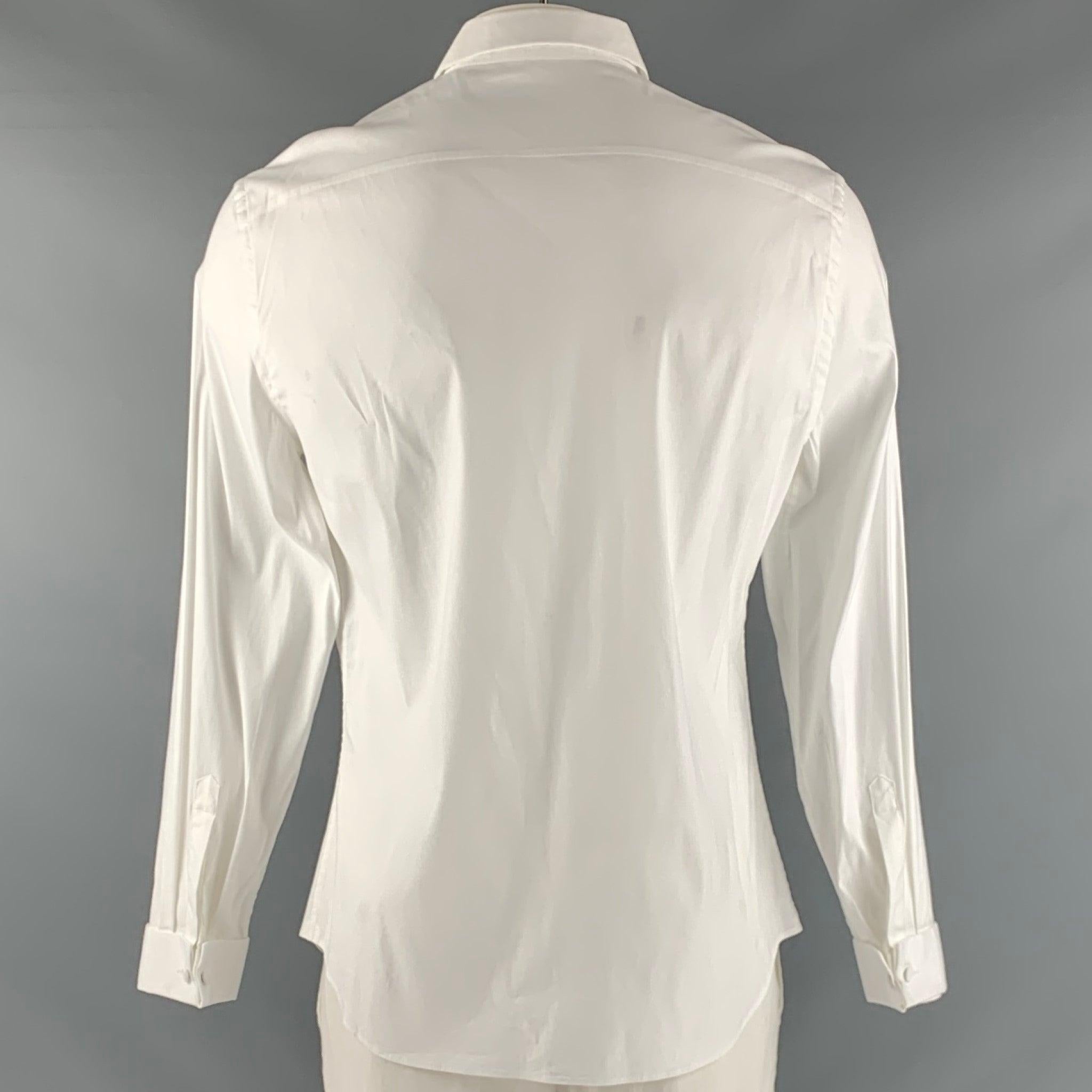PRADA Size L White Cotton Blend French Cuff Long Sleeve Shirt In Good Condition For Sale In San Francisco, CA