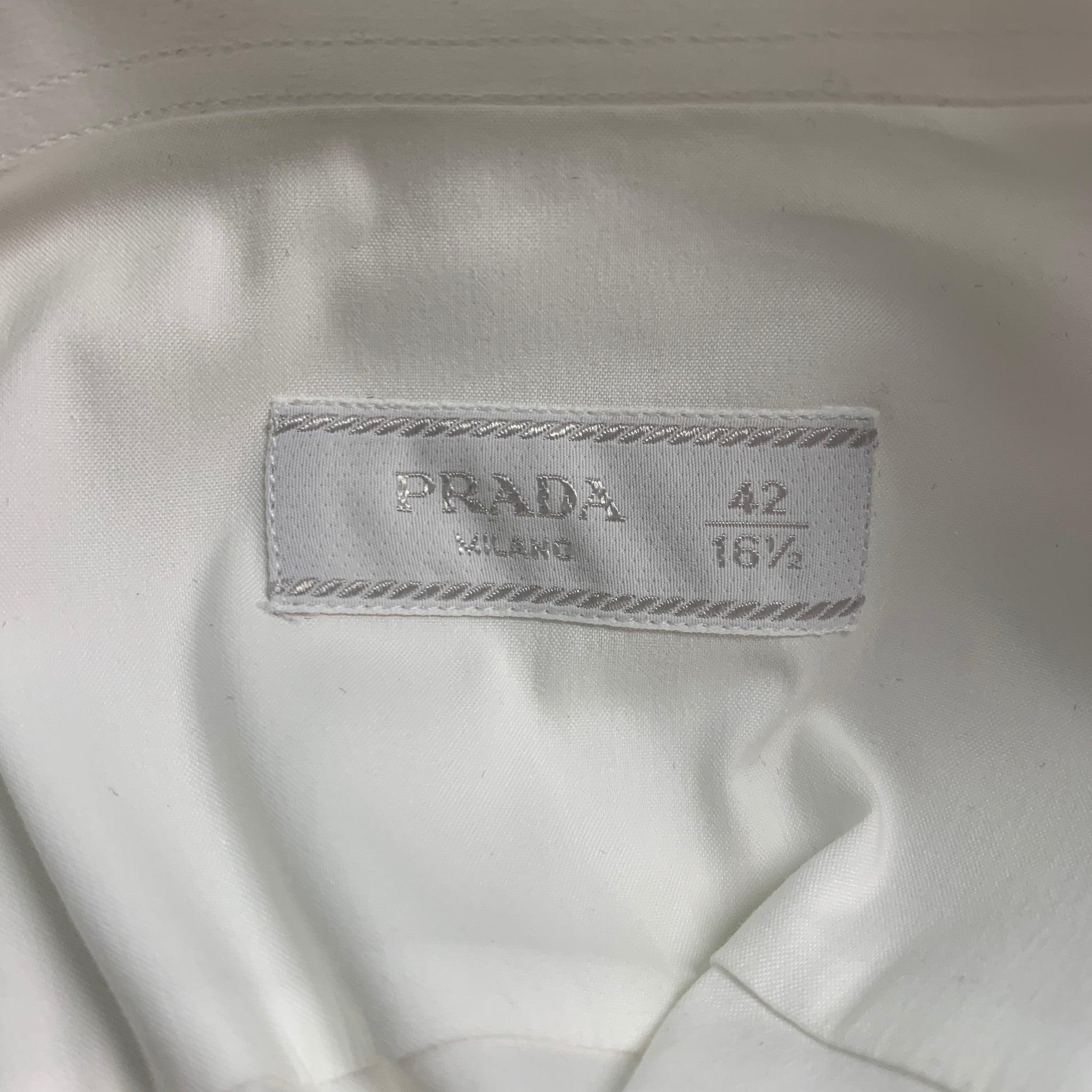PRADA Size L White Cotton Blend French Cuff Long Sleeve Shirt For Sale 3