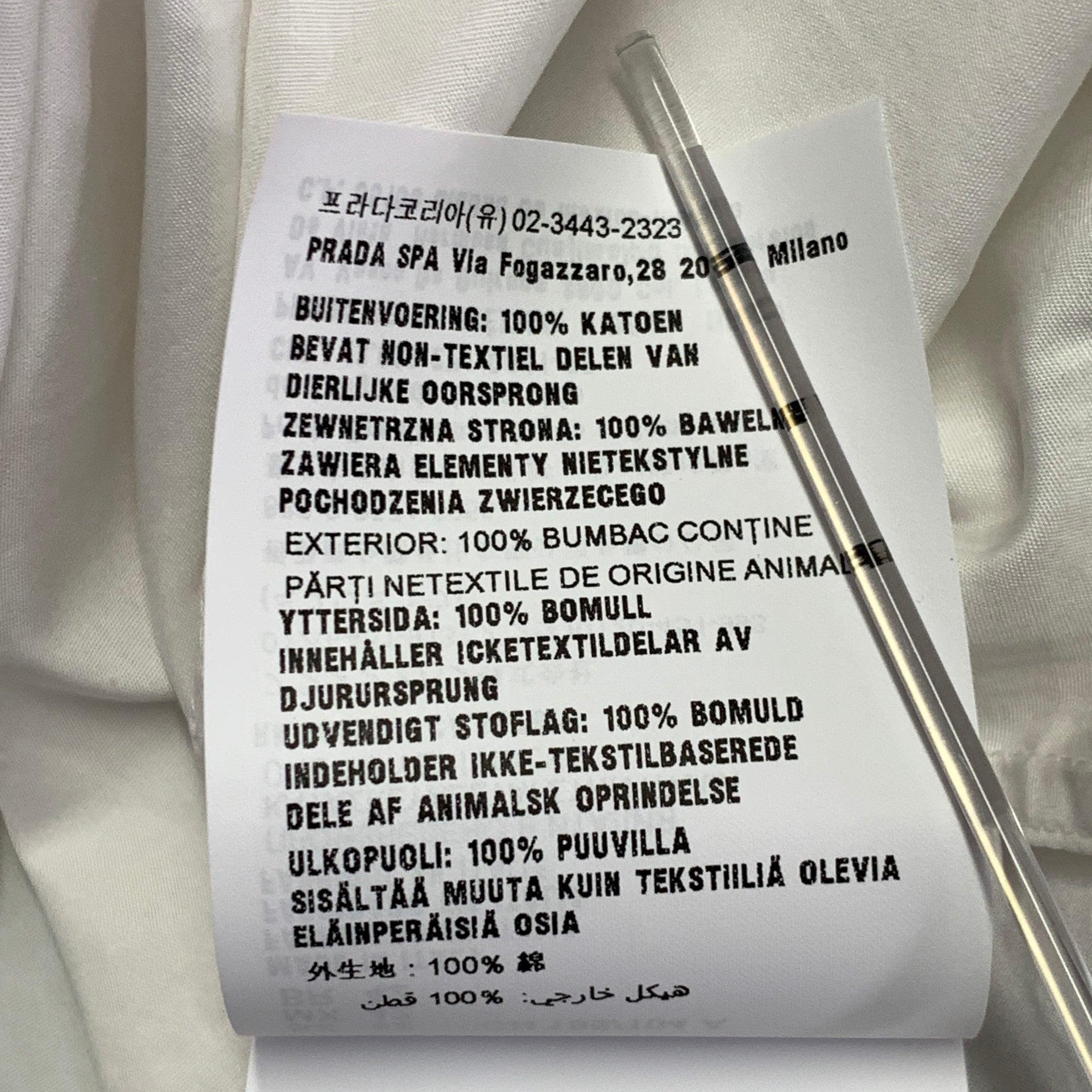 PRADA Taglia L Camicia a maniche lunghe in cotone bianco con bottoni curvi, Up & Up. in vendita 6