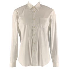 PRADA Size L White Light Blue Contrast Stitch Button Up Long Sleeve Shirt