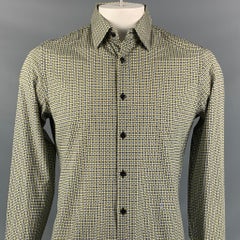 PRADA Size L Yellow & Black Checkered Long Sleeve Shirt