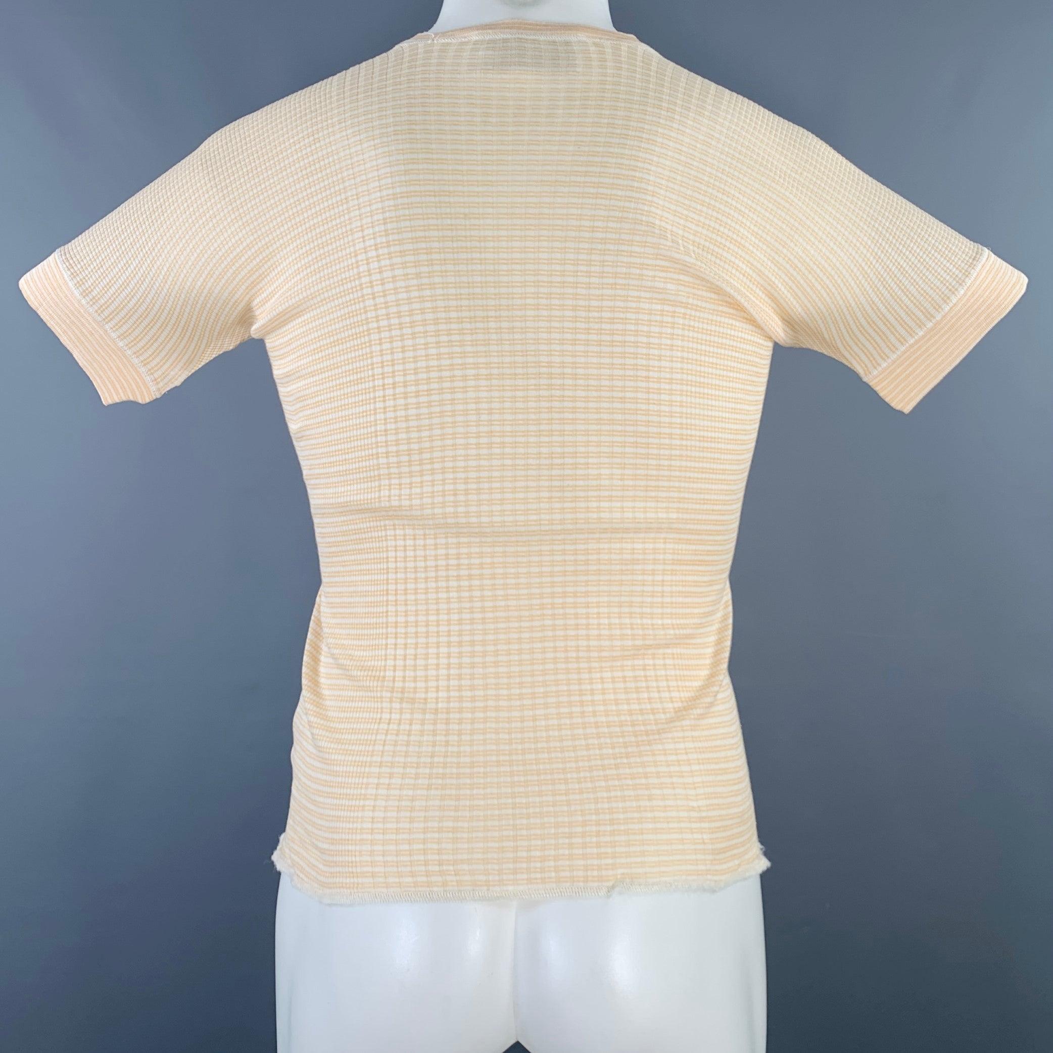 Beige PRADA - Pull à manches courtes en coton à rayures beige crème en vente