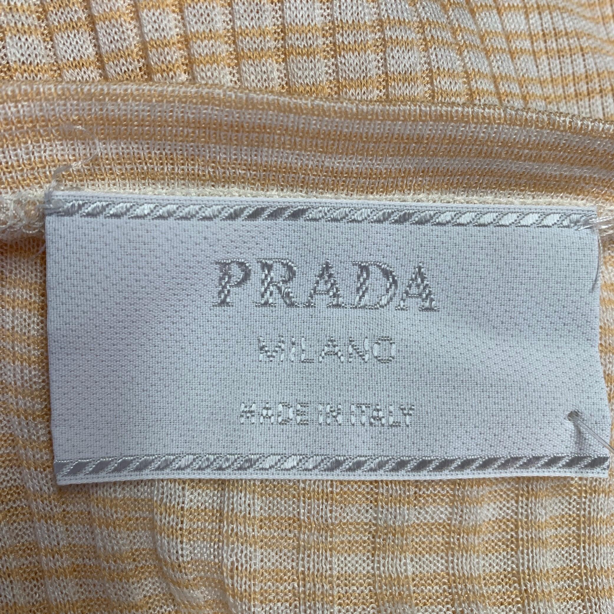 PRADA - Pull à manches courtes en coton à rayures beige crème Excellent état - En vente à San Francisco, CA