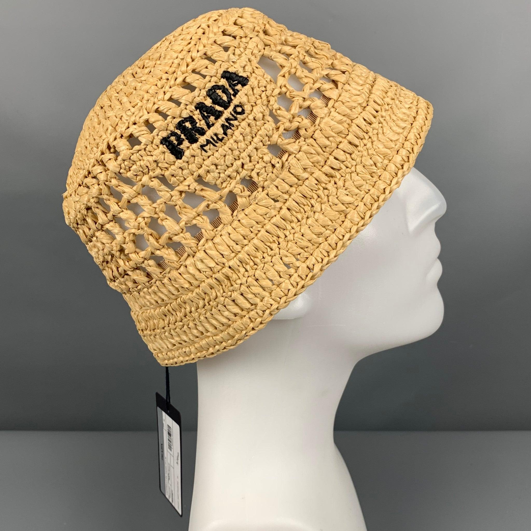 PRADA Size M Beige Natural Crochet Viscose Hat In Excellent Condition For Sale In San Francisco, CA