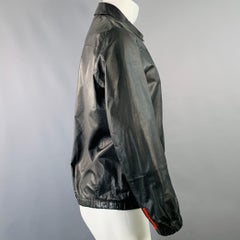 PRADA Size M Black Leather Zip Up Bomber Jacket