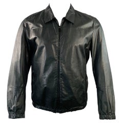 PRADA Size M Black Leather Zip Up Bomber Jacket