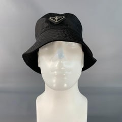 PRADA Size M Black Logo Polyester Bucket Hat