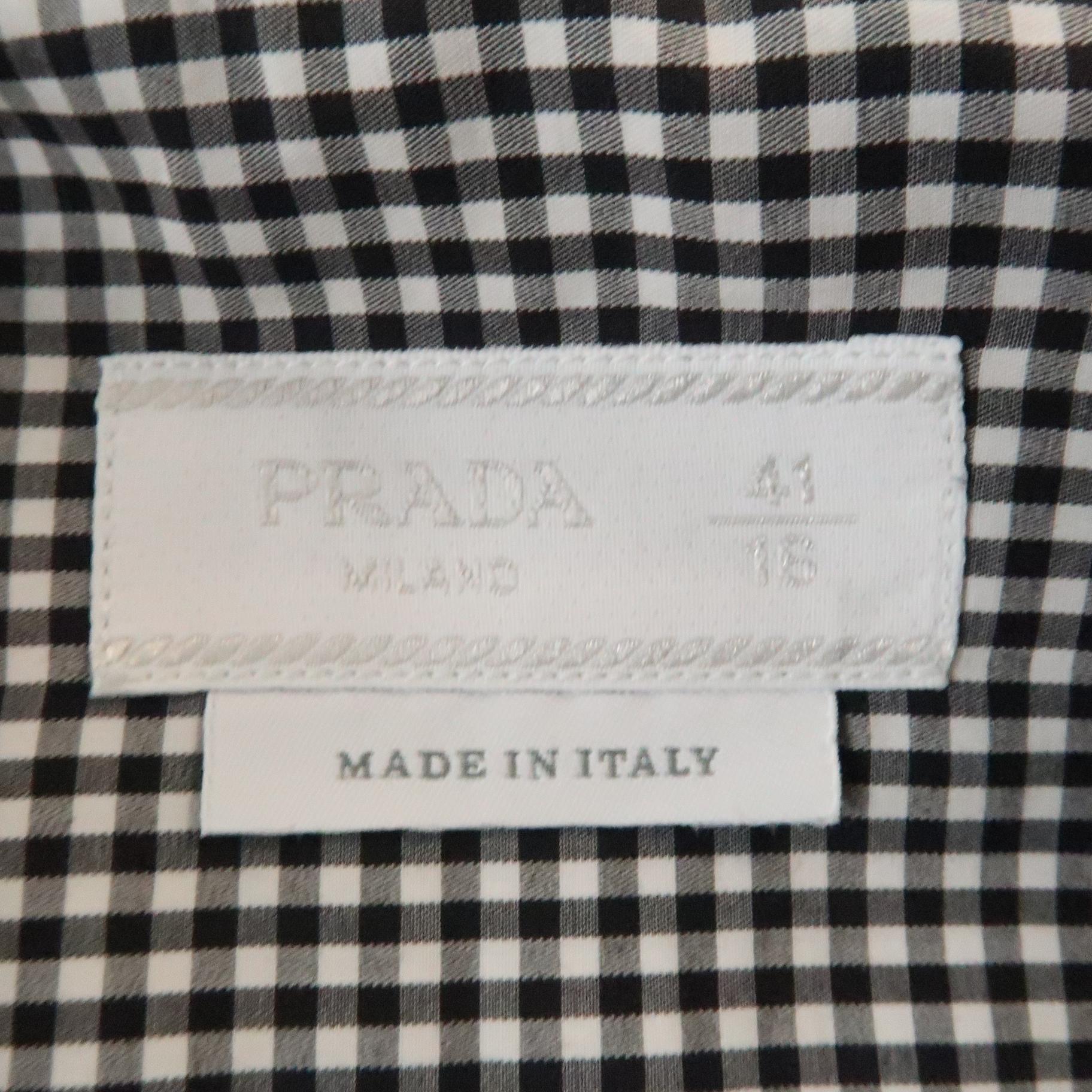 Gray PRADA Size M Black & White Checkered Cotton Button Up Long Sleeve Shirt