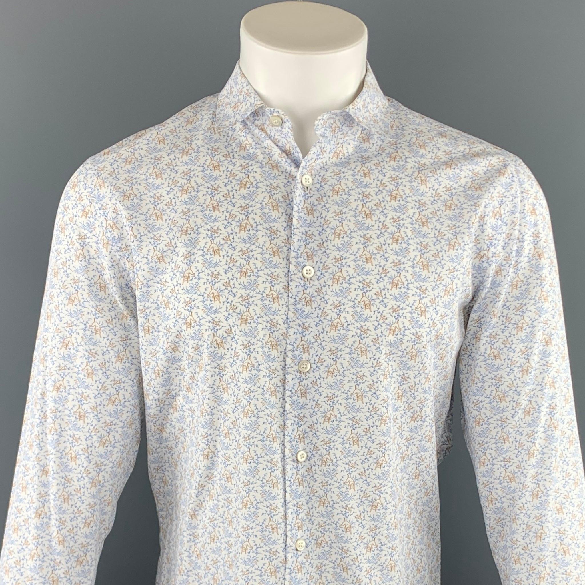 PRADA long sleeve shirt comes in a blue and brown cotton with a 