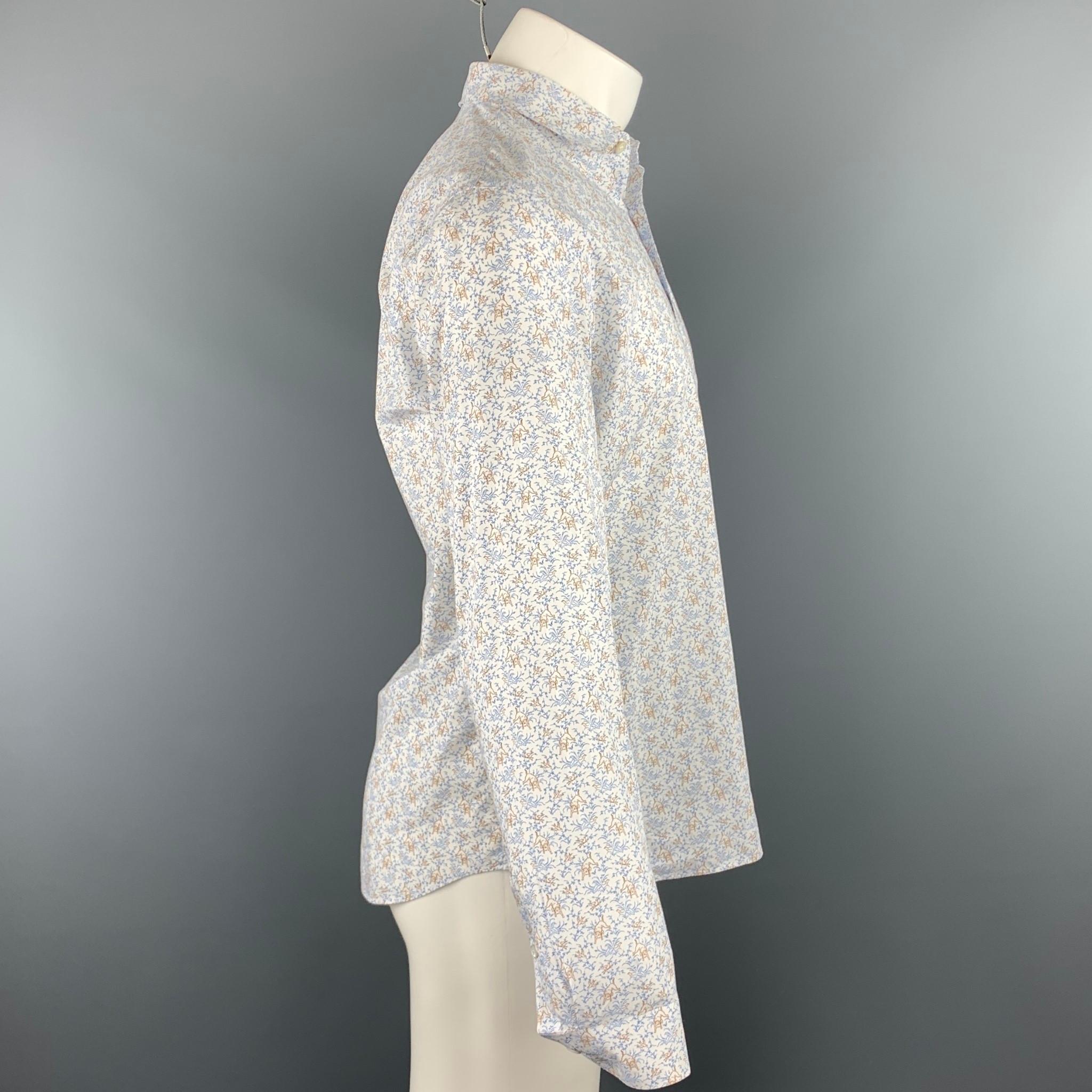 Gray PRADA Size M Blue & Brown Print Cotton Button Up Long Sleeve Shirt