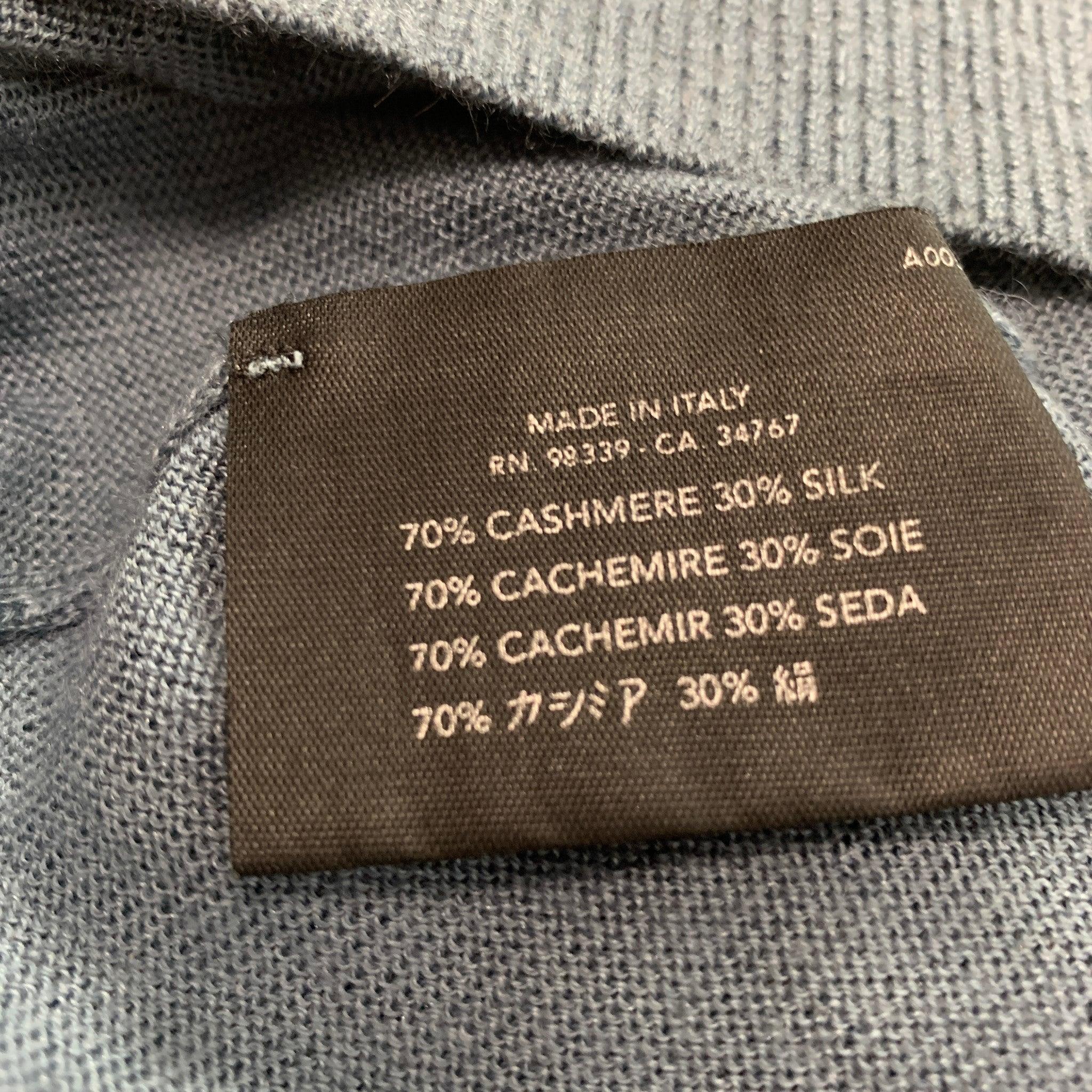 PRADA Size M Blue Grey Color Block Cashmere  Silk Short Sleeve Pullover 3