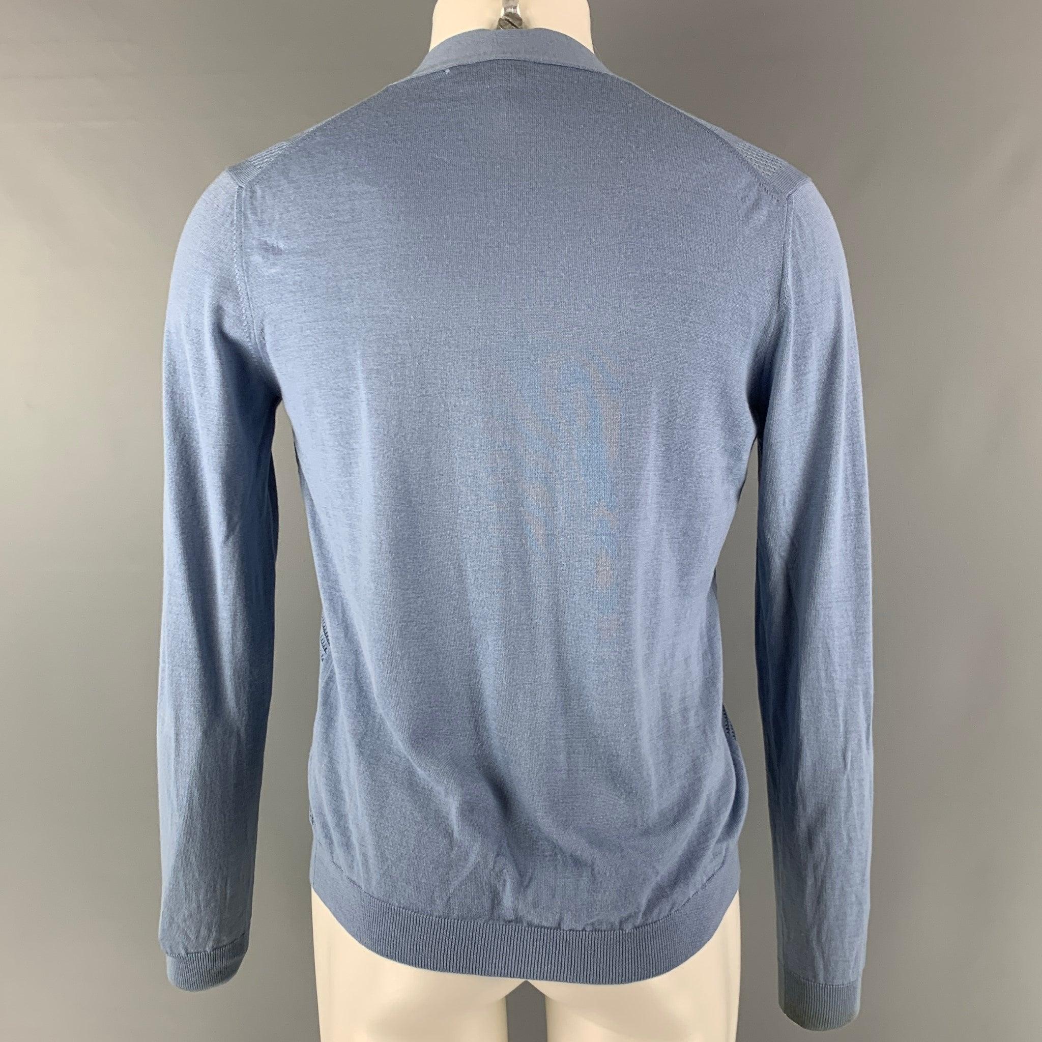 PRADA Size M Blue Knit Wool V-Neck Cardigan In Good Condition For Sale In San Francisco, CA