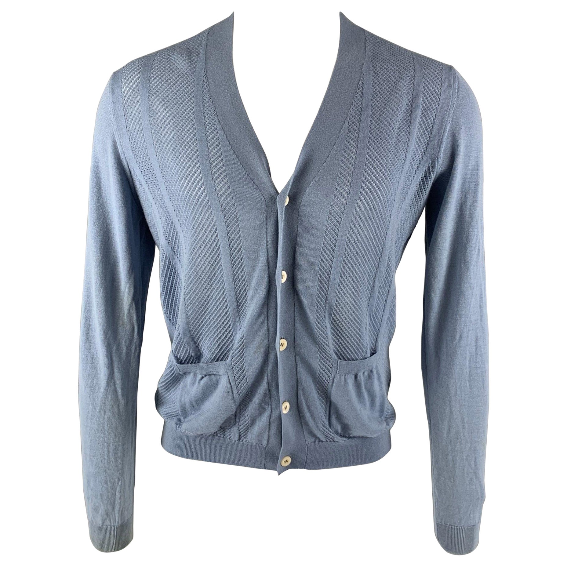 PRADA Cardigan con scollo a V in maglia di lana blu taglia M