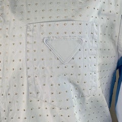 PRADA Size M Blue Silver Studded Cotton Zip Up Long Sleeve Shirt