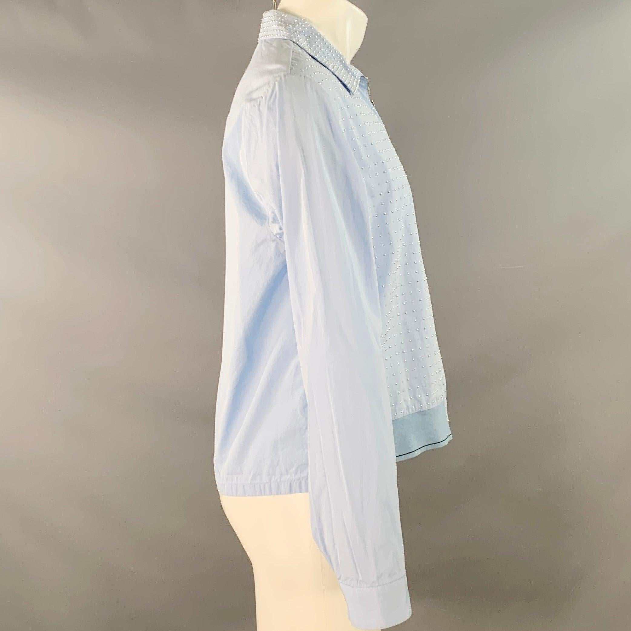 PRADA Size M Blue Silver Studded Cotton Zip Up Long Sleeve Shirt In Excellent Condition For Sale In San Francisco, CA